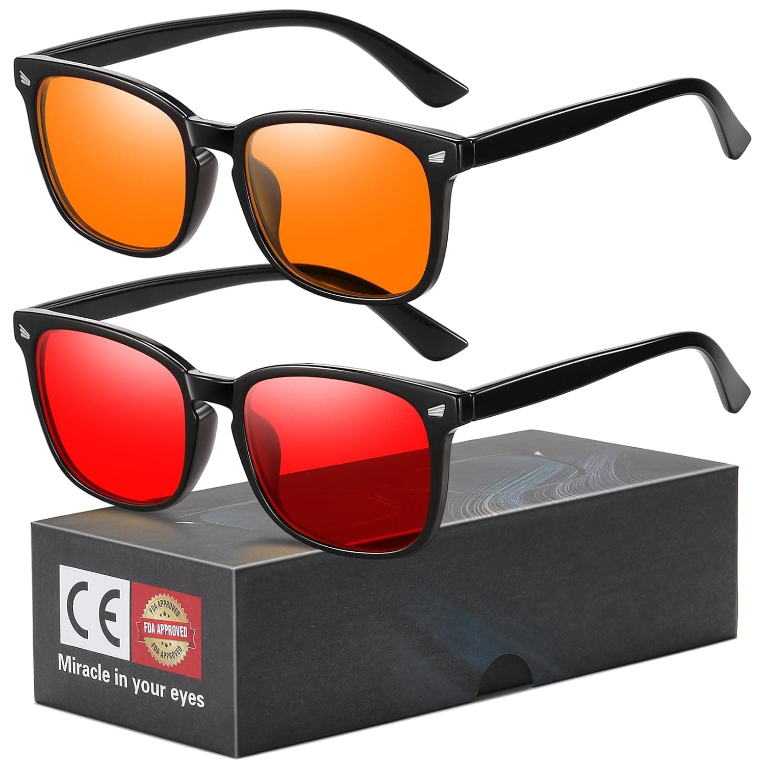 Okany 2 Pack Blue Light Blocking Glasses Amber Day & Red Night Men & Women | Dual Lens Blocks 99% Computer Gaming Work Sleep Lightweight Frame Anti Glare Eyestrain Fatigue Relief Screen Protect UV400