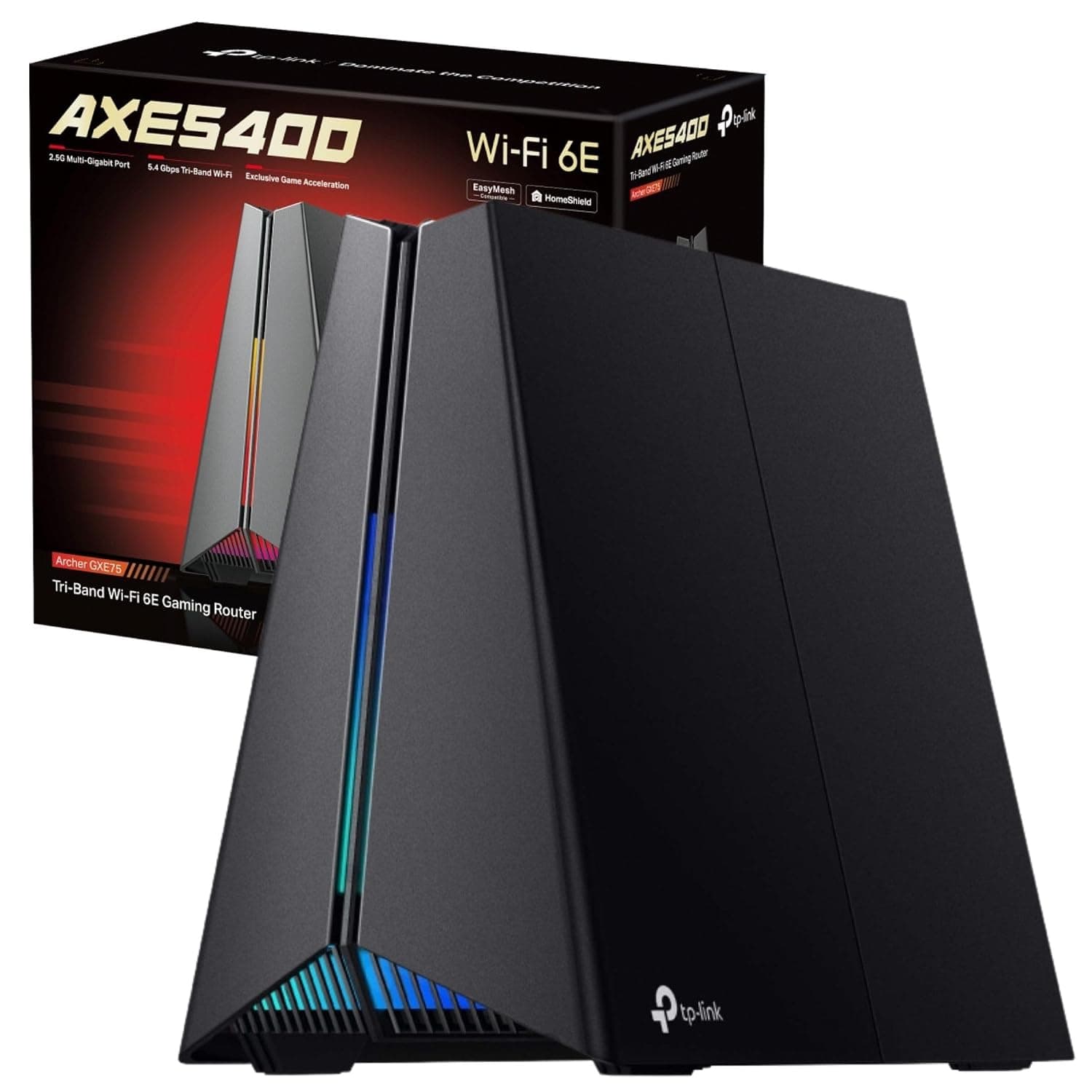 TP-Link Archer GXE75 Tri-Band WiFi 6E Gaming Router, AXE5400Mbps Ultra Fast Speed, 2.5G WAN Port, WiFi Router With 6 GHz Band, Dedicated Gaming Panel, Easy-Mesh Compatible, VPN Server,HomeShield