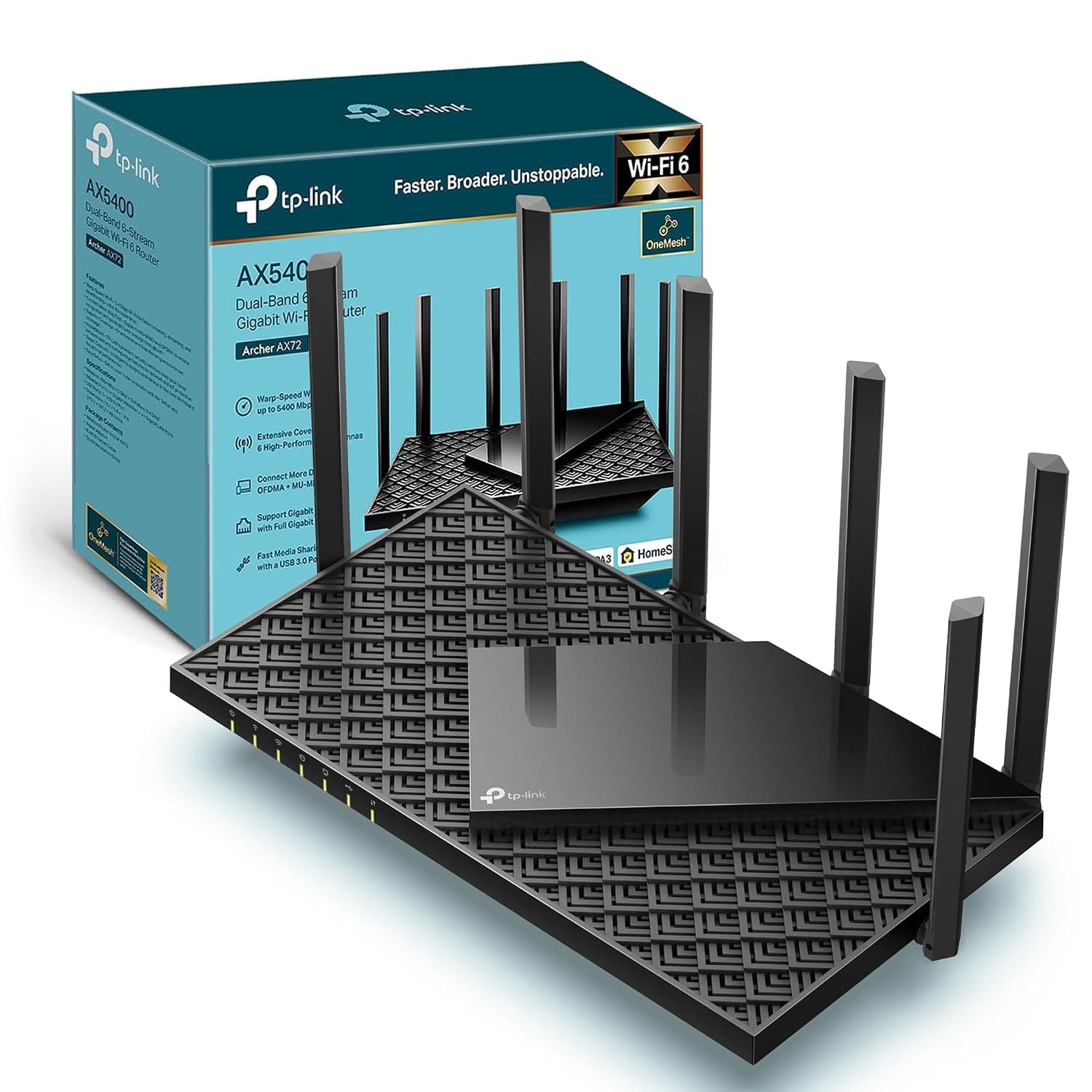 TP-Link Archer AX72 AX5400Mbps WiFi 6 Router, Gigabit Ethernet Ports, USB 3.0, Internet Booster Routers, WiFi Booster, Ultra-Low Latency, EasyMesh,WPA3, Ideal for Gaming, Alexa