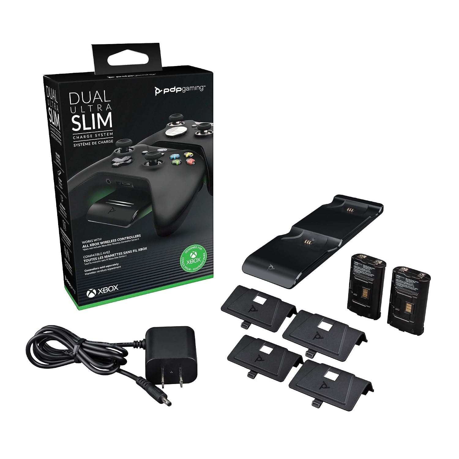 PDP Gaming Dual Ultra Slim Charge System for Xbox Series X/S or Xbox One, Magnetic Charging Station for Two Wireless Xbox Controllers, Cinematic Lights with Auto-Dim, Licensed by Microsoft UK PLUG