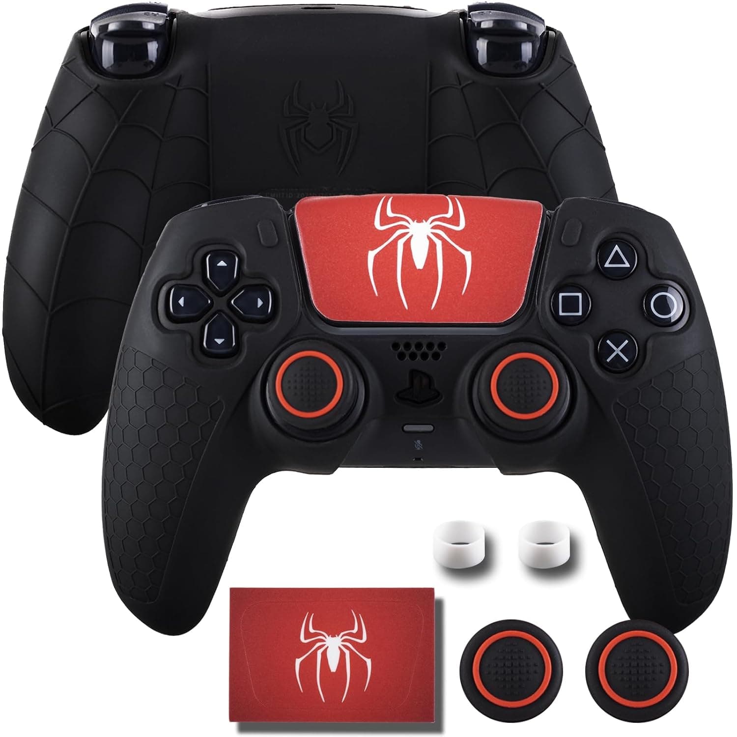 9CDeer Non-Slip Silicone Cover for PS5 Controller with Thumbstick Caps * 2 & Sticker * 1 Black Suit