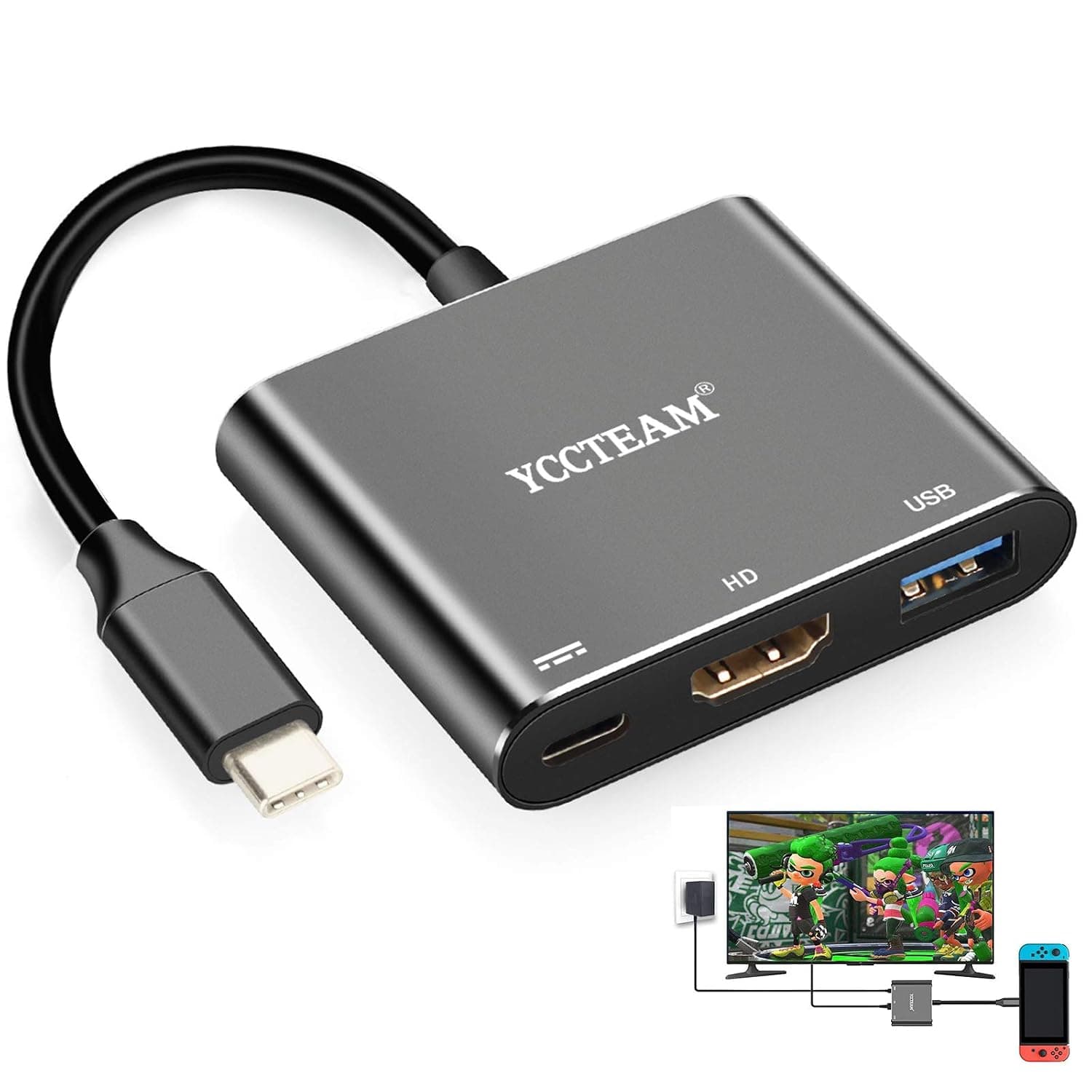HDMI Type C Hub Adapter for Switch, 1080P USB C Hub HDMI Converter Cable for Switch (Black)