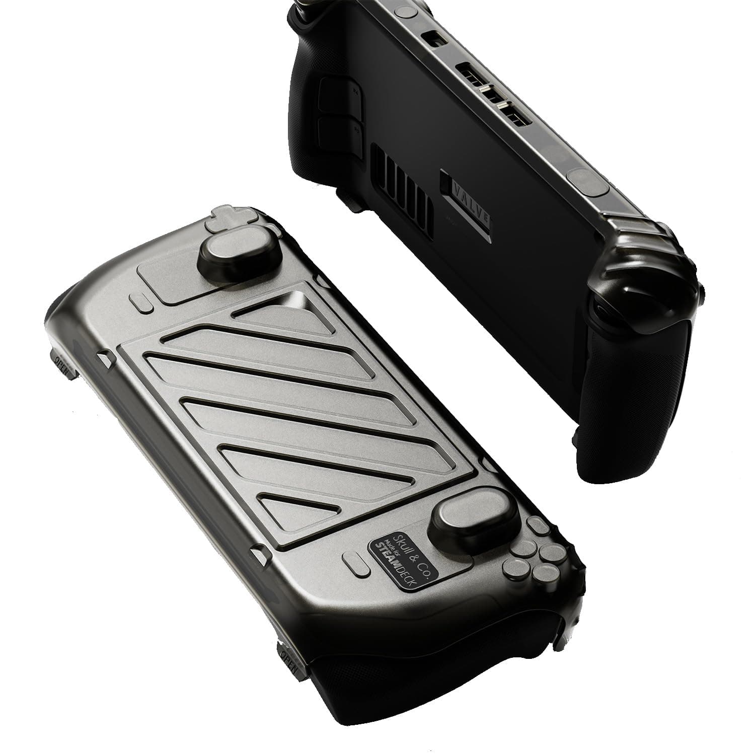 Skull & Co. Stand Grip GripCase Front Cover Bundle for Steam Deck/OLED: Protective Case with Textured Grips Full Protection with HardShell Front Cover Handheld Design- Smoky Black