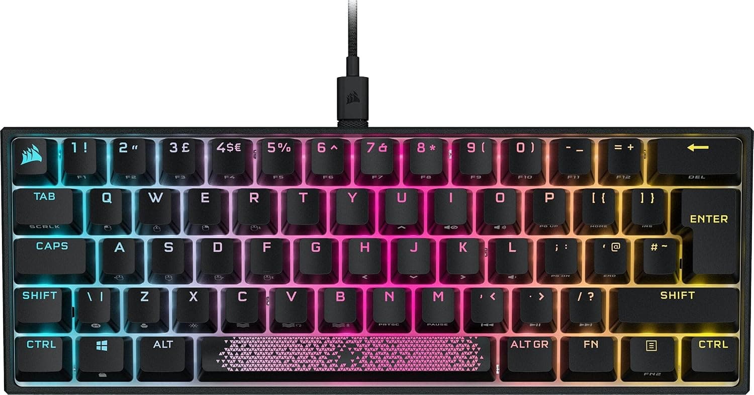 Corsair K65 RGB MINI 60% Mechanical Wired Gaming Keyboard - CHERRY MX RED Switches - PBT Double-Shot Keycaps - ICUE Compatible - QWERTY UK Layout - Black