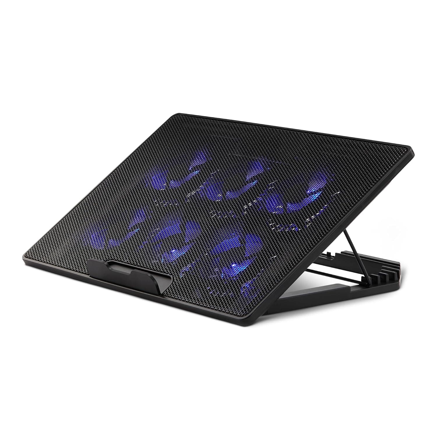 Amazon Basics Laptop Cooling Pad Stand with 6 Quiet Fans, for 12-17 inch laptops, w/USB A and USB C Ports, Height Adjustable
