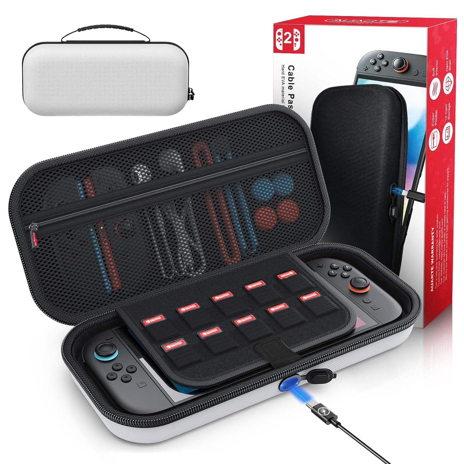 Case for Nintendo Switch 2, Travel Case with Charging Hole and 10 Game Card | Charge Inside Portable Travel Carry Case, Protective Hard Shell Carrying Pouch for Switch 2 Console & Accessories(White)