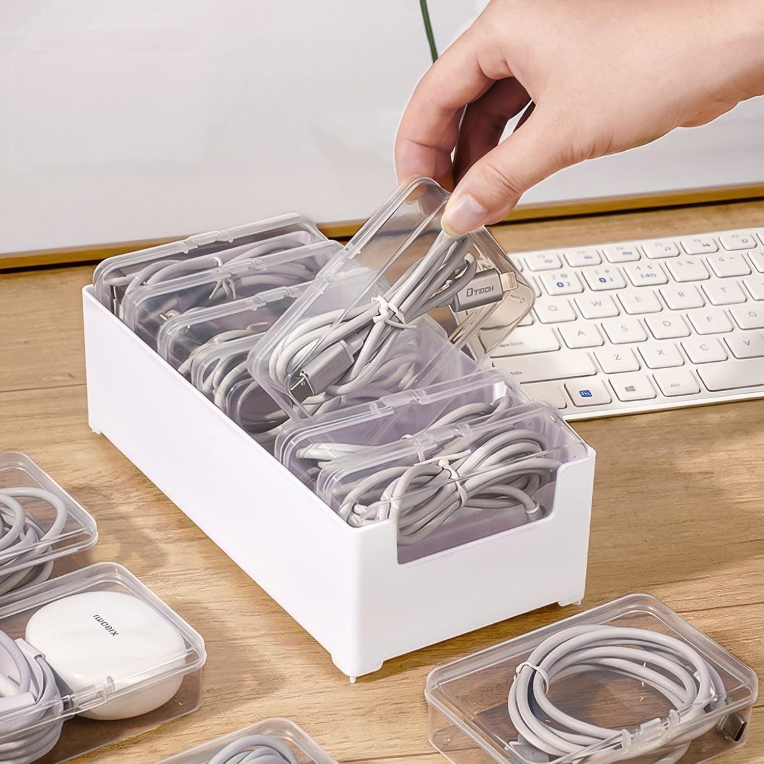 Cable Organizer and 11 Storage Boxes, Cable Management Box, Desk Accessories