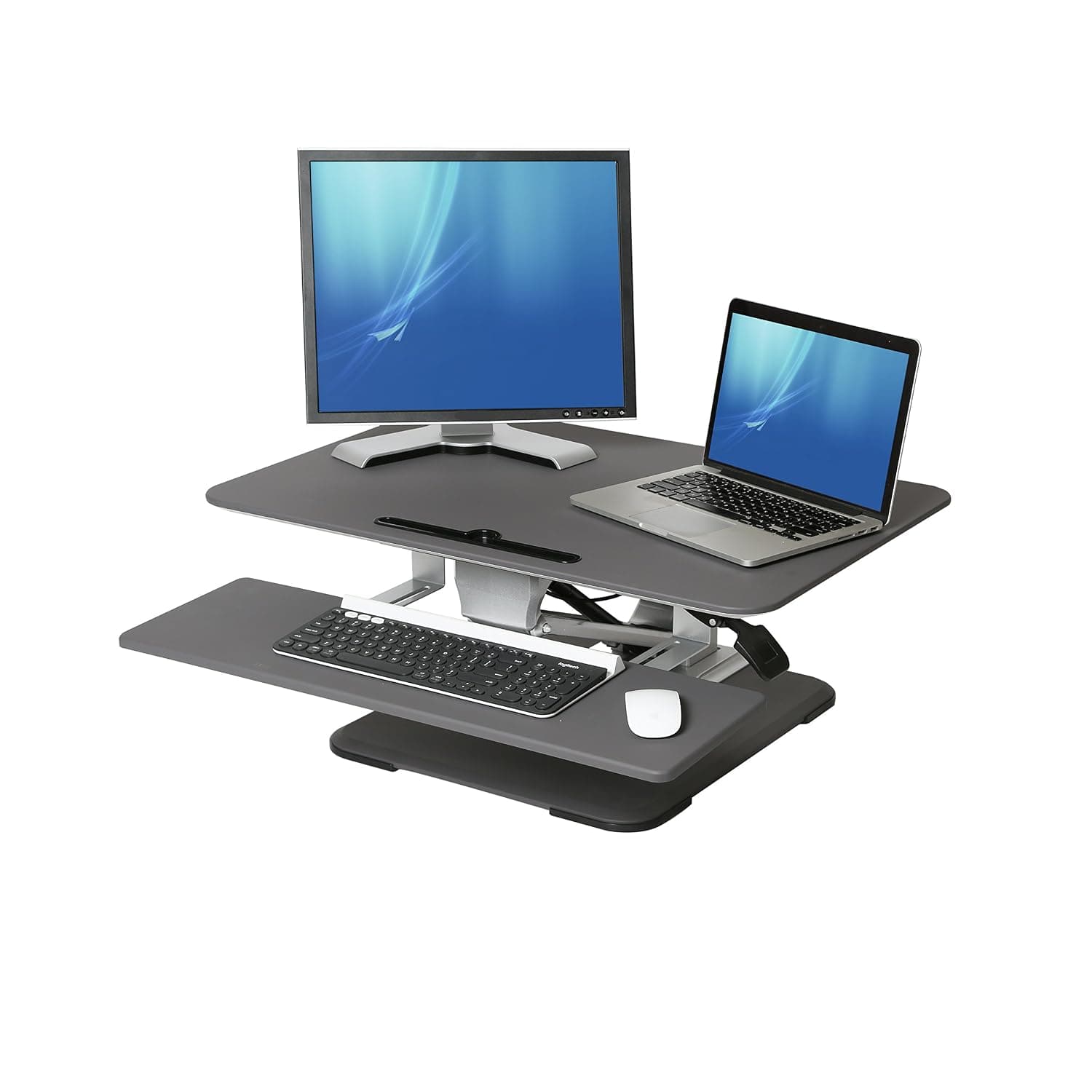 Seville Classics Standing Desk Converter Riser, Steel, Gray,30" x 20"to 17.9" H