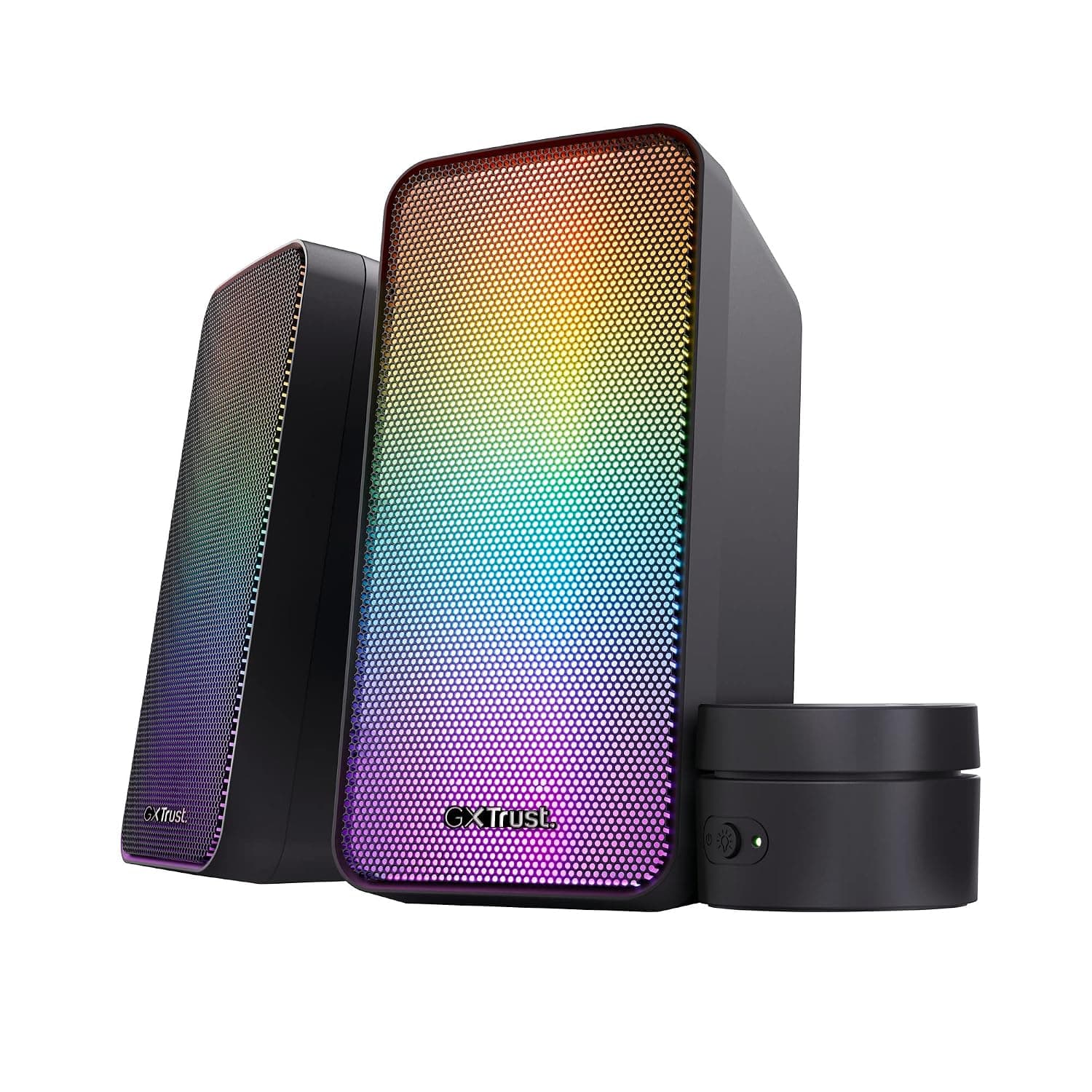 GXTrust Wezz PC Speakers 2.0 with RGB Lighting, 12W (6W RMS), Black | LED Lights, Volume Control, AUX and USB Cable, Stereo, for Gaming Setup Desktop Laptop