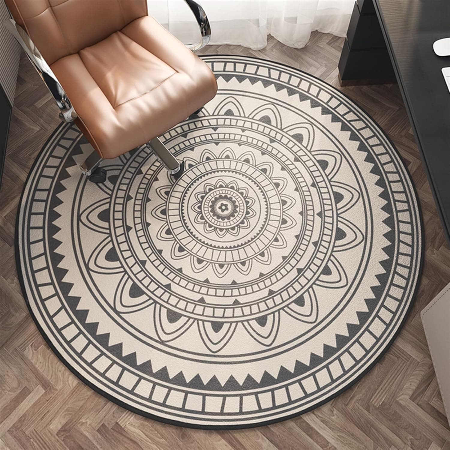 Heavyoff Round Office Chair Mat for Hardwood Floor Computer Gaming Rolling Chair Mat Floor Protector Mat Desk Rug Wood Tile Protection Mat for Office Home, Beige, 80cm