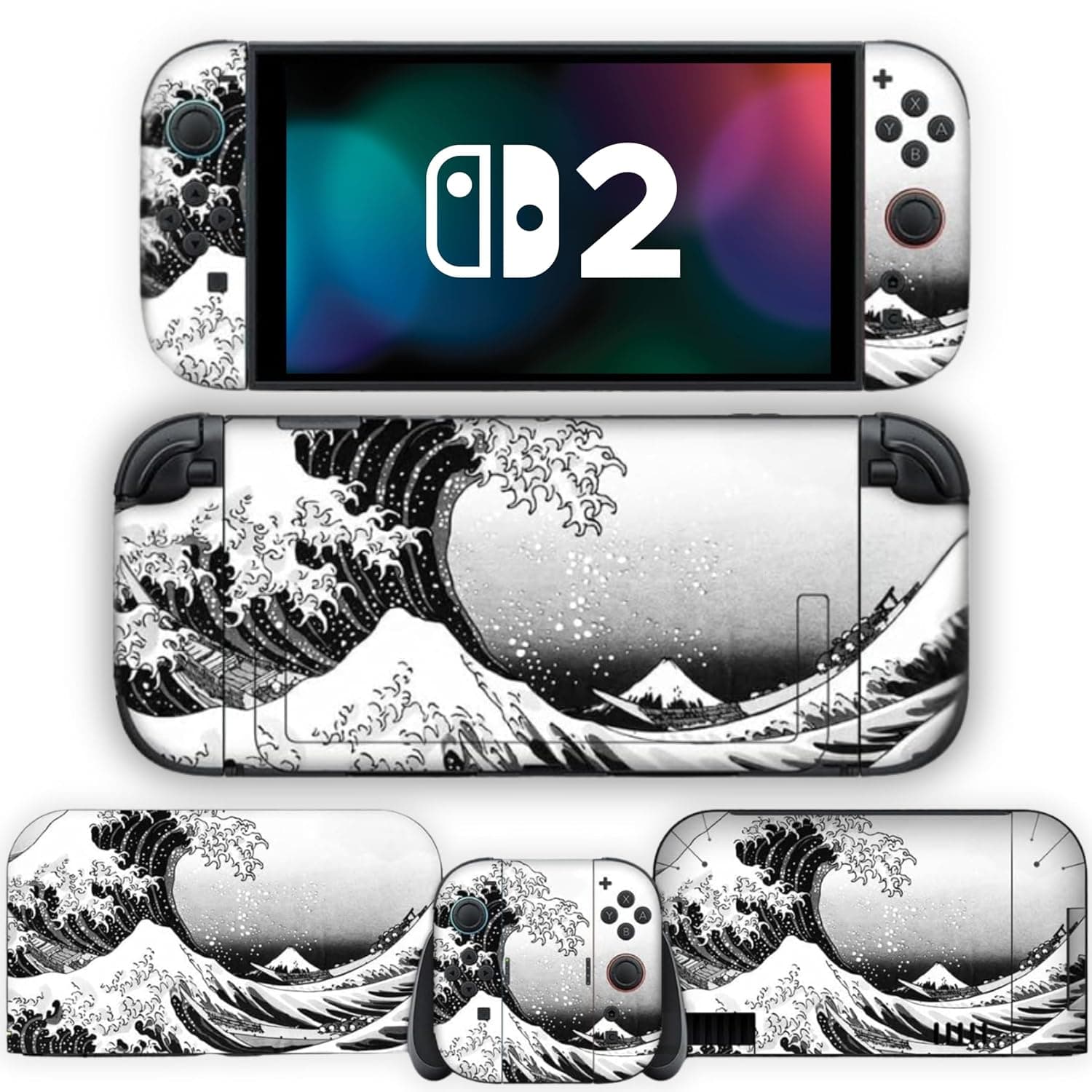 BelugaDesign Japanese Wave Skin | Compatible with new Nintendo Switch 2 | Anime Great Kanagawa Ocean Water Art Black White Vinyl Wrap Decal Cover | Cool Asian Console & Dock Sticker Protective Cover