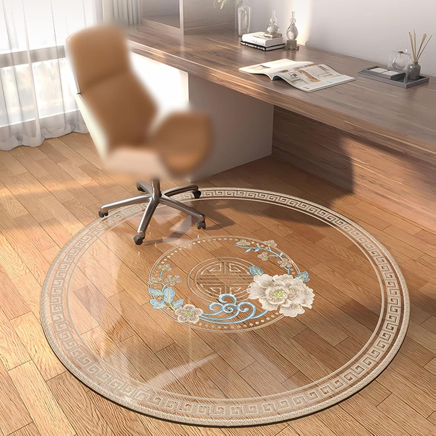 Transparent Floor Mats Wood Office Chair Floor Protector Round Chair Mat For Hard Floors Clear Floor Mat For Rolling Chairs For Carpeted Floors Floor Protector Mat Large (Size : ID80cm/31.5in)