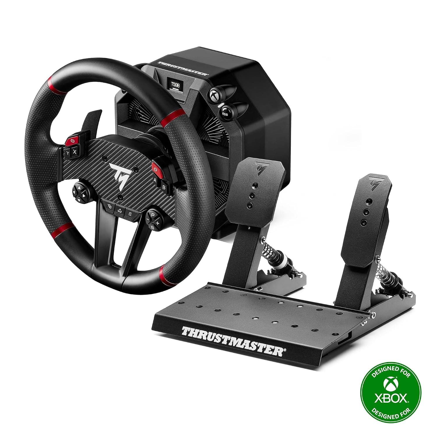 Thrustmaster T598 – Wired Racing Wheel with Direct Axial Drive Force Feedback – Sim Racing Bundle with Pedal Set and Cables – Interactive Dashboard – Compatible with Xbox Series X|S, Xbox One, PC | 5 Nm torque, mag-shift paddles, detachable rim, built-in race dash, 100+ supported driving and sim titles, cockpit ready