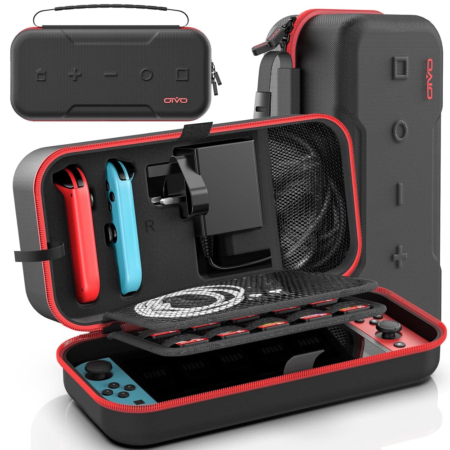 OIVO Hard Case for Nintendo Switch & Switch OLED, Carrying Case for Joycon and Adapters Hardcase Protection Switch, Storage Case with 20 Card Slots, Red