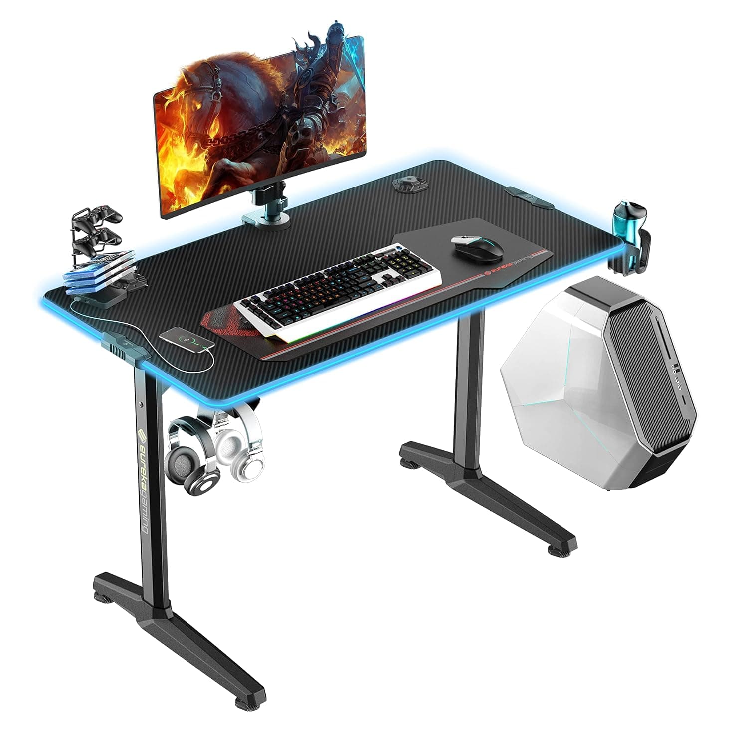 EUREKA ERGONOMIC Gaming Desk Large Gaming Table Gaming Computer desk T Shaped Gaming Computer Table for PC Home and Office Black (‎112 * 60 * 77 cm)