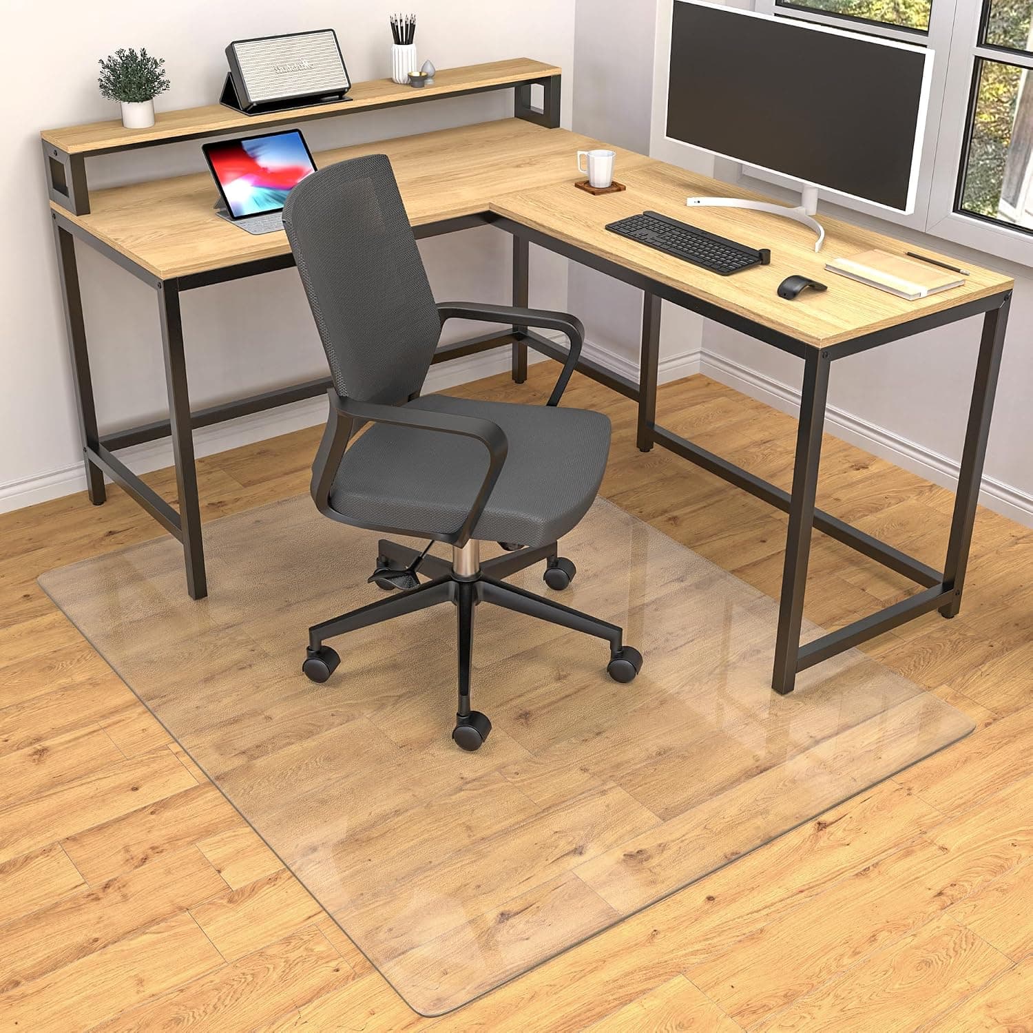 LeapYouth 90x120 cm Office Chair Mat for Hard Floors, Clear Computer Chair Mat, Wooden Floor Protectors for Rolling Chairs, Easy Glide Hard Desk Floor Mat for Home Office, BPA Free