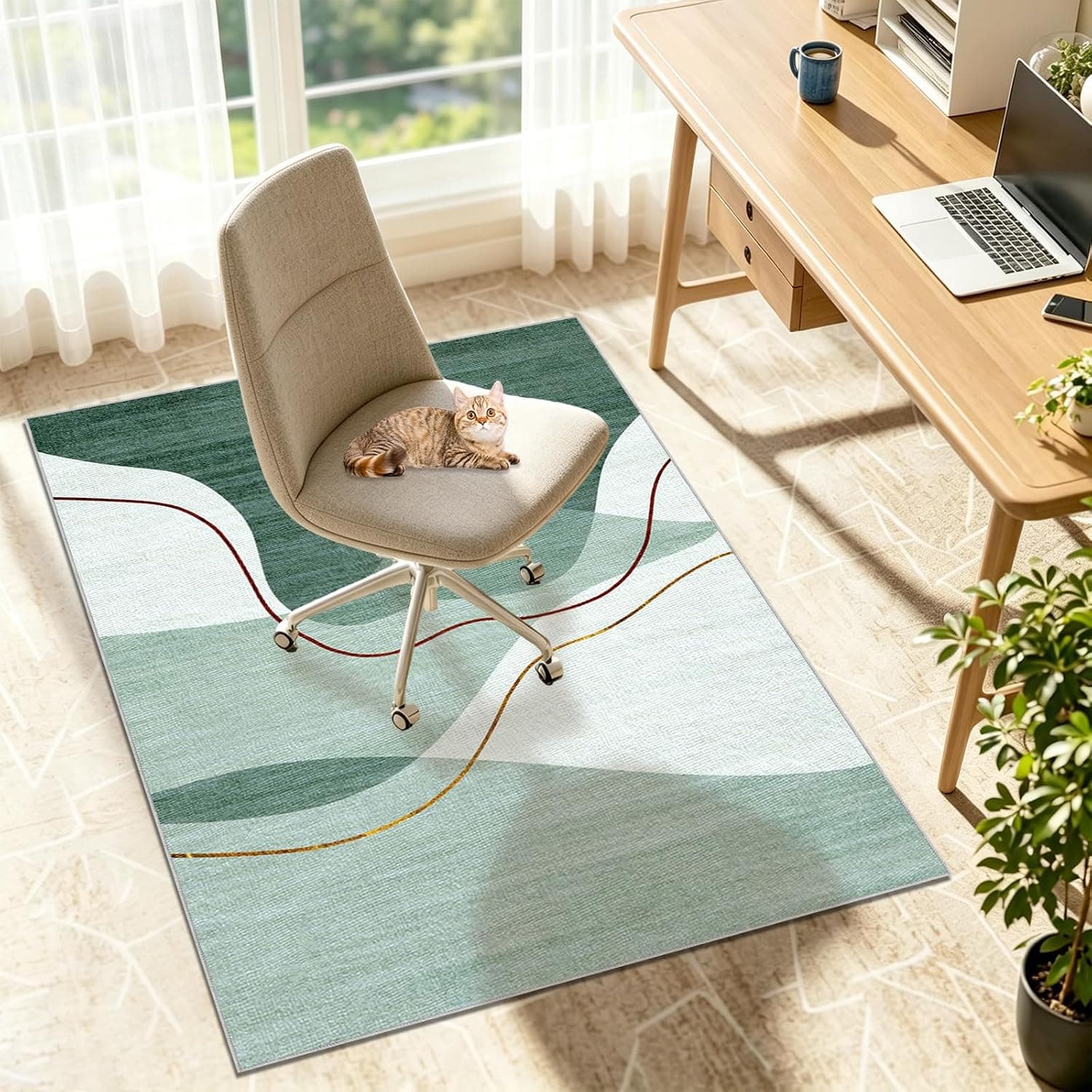 Office Chair Mat for Carpet Hardwood Floors, Heavy Duty Floor Protector, Anti-Slip Gaming Rug with Rubber Back, Extra Thick Gaming Chair Mat for Home Office Study Chair Mat Desk Chairs Green 90x130cm