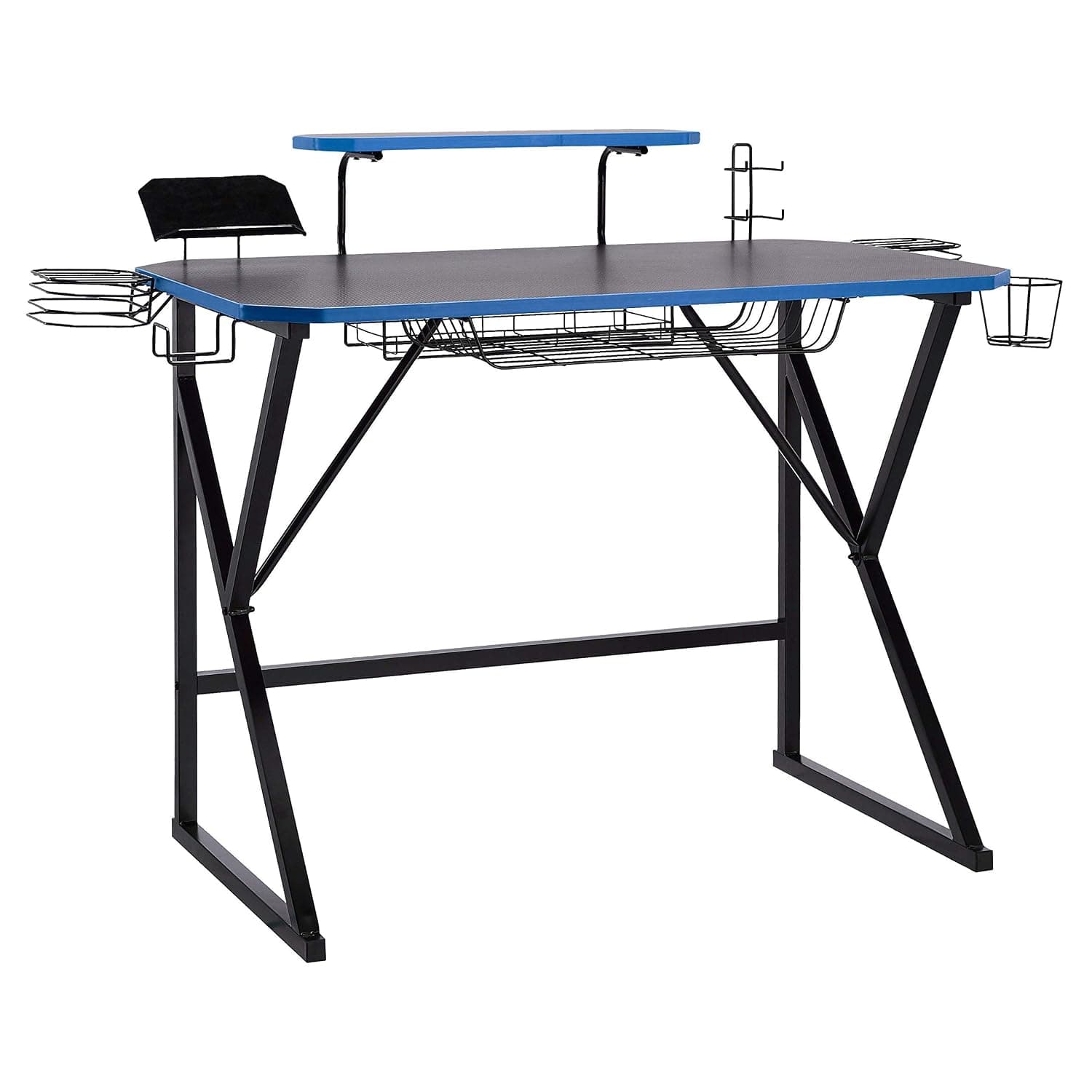 Amazon Basics Gaming Computer Desk with Storage for Controller, Headphone and Speaker, Blue