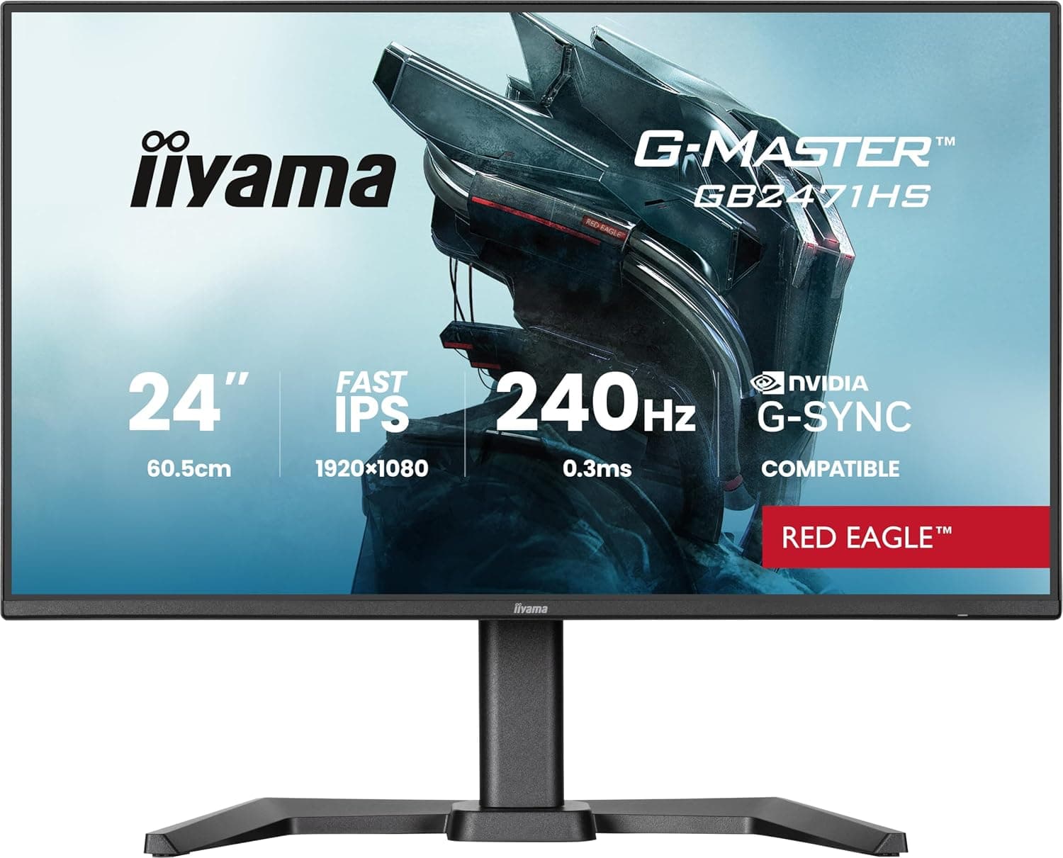 iiyama G-Master Red Eagle GB2471HS-B1 Fast IPS LED Gaming Monitor 23.8 Inch Full HD 240Hz HDMI DP 0.3ms G-SYNC Height Adjustment Pivot Black