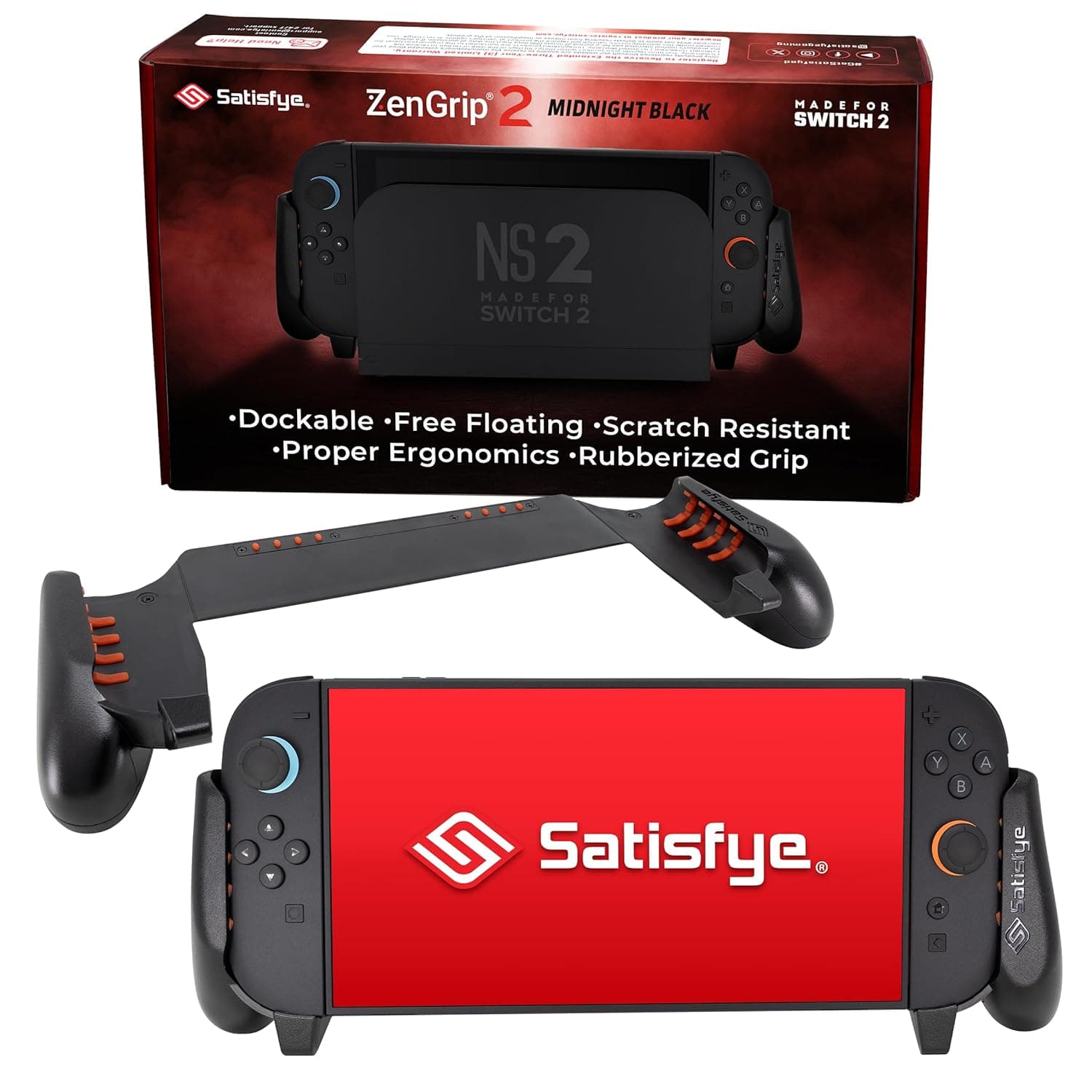 Satisfye ZenGrip Pro, a Switch Grip Compatible with Nintendo Switch - Comfortable & Ergonomic Grip, Joy Con & Switch Control. #1 Switch Accessories Designed for Gamers. BONUS: 2 Thumbsticks| Black