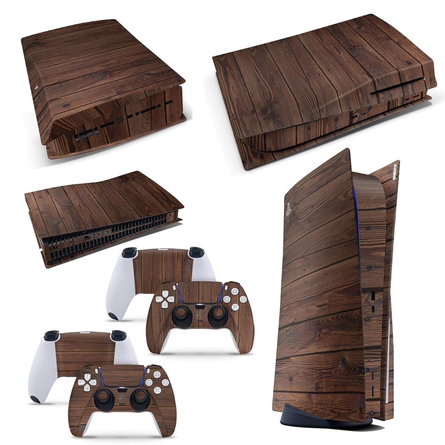 GNG PS5 Console WOOD Skin Decal Mahogany Vinal Sticker + 2 Controller Skins Set