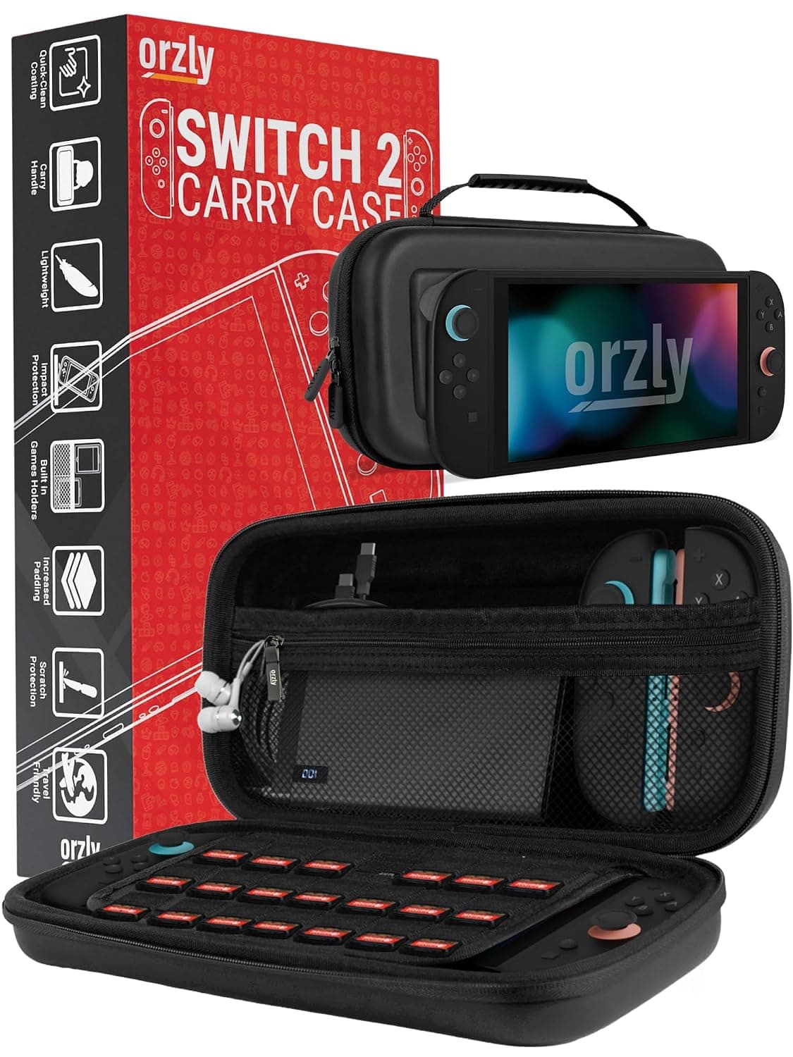 Orzly Carrying Case for Nintendo Switch 2 2025 Console with Screen Padding | Switch 2 Latest 2025/2026 Case Soft Microfiber interior game card microSD storage JoyCon and accessory pockets GIFT BOXED