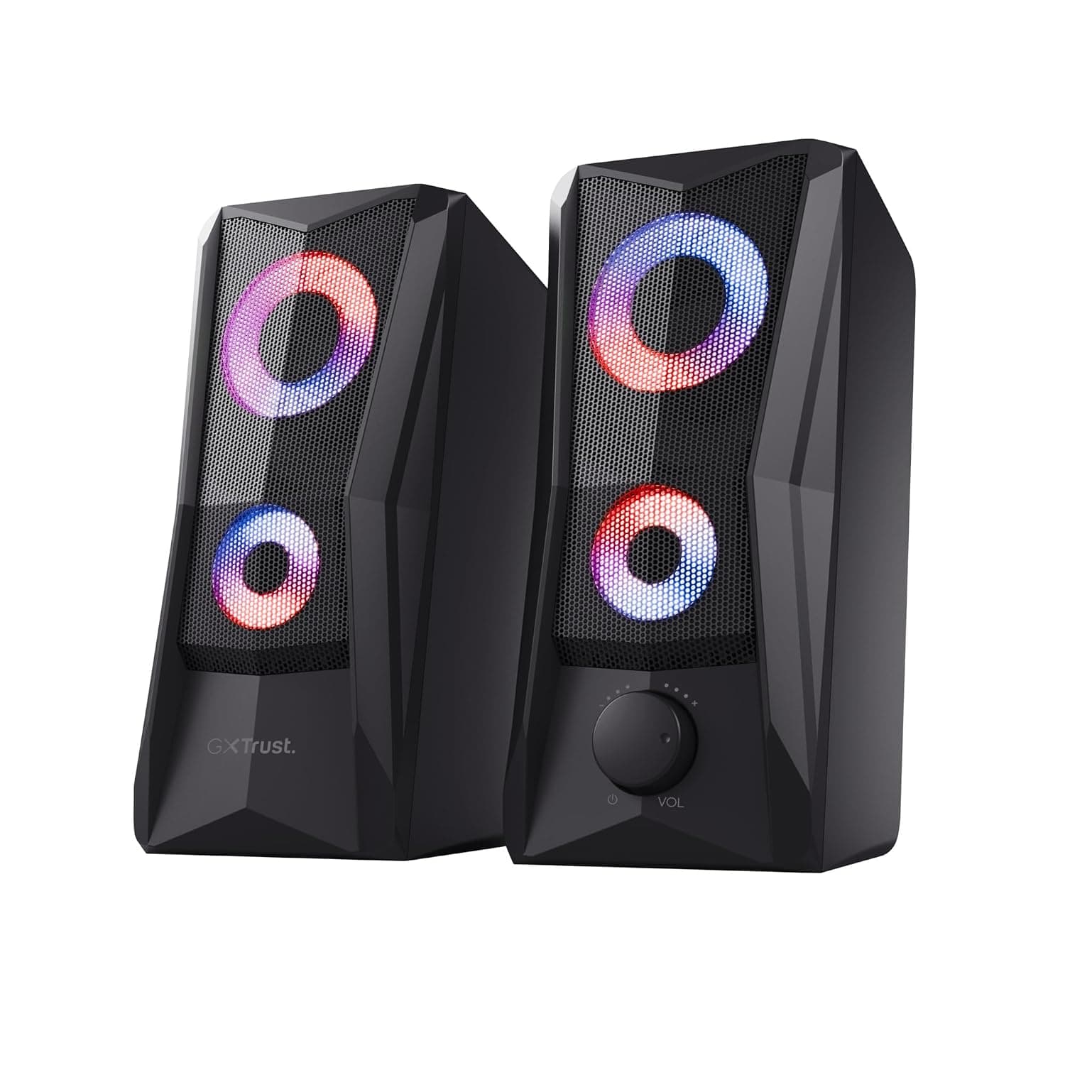 GXTrust Javv PC Speakers 2.0 with RGB Lights, 12W (6W RMS), Black | 3.5 mm Jack, Metal Grille, USB Powered, Compact, Stereo, for Desktop Laptop