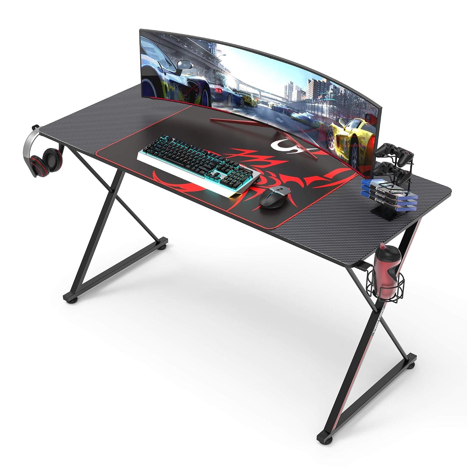 EUREKA ERGONOMIC Gaming Desk 140 * 60cm Computer Gaming desk PC Gaming Desk For Home Office Large Desk Gifts For Sons BLACK