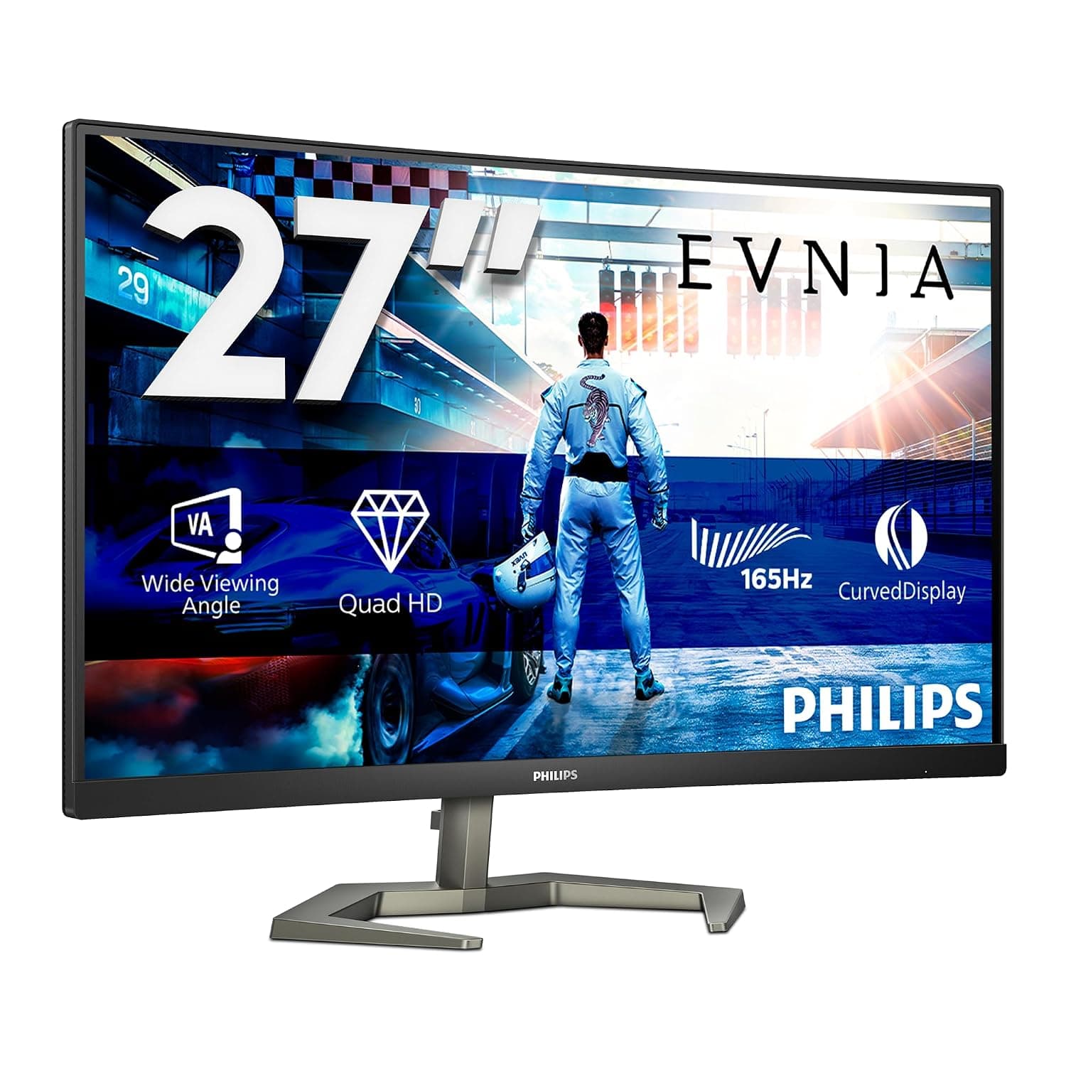 Philips Evnia - 27M1C5500VL - 27 Inch QHD Curved Gaming Monitor, VA, 165Hz, 1ms, Smart Image HDR, Low input lag, Titl, VESA 100 (2560 x 1440 @ 165Hz, 250 cd/m² HDMI 2.0 / DP 1.4)