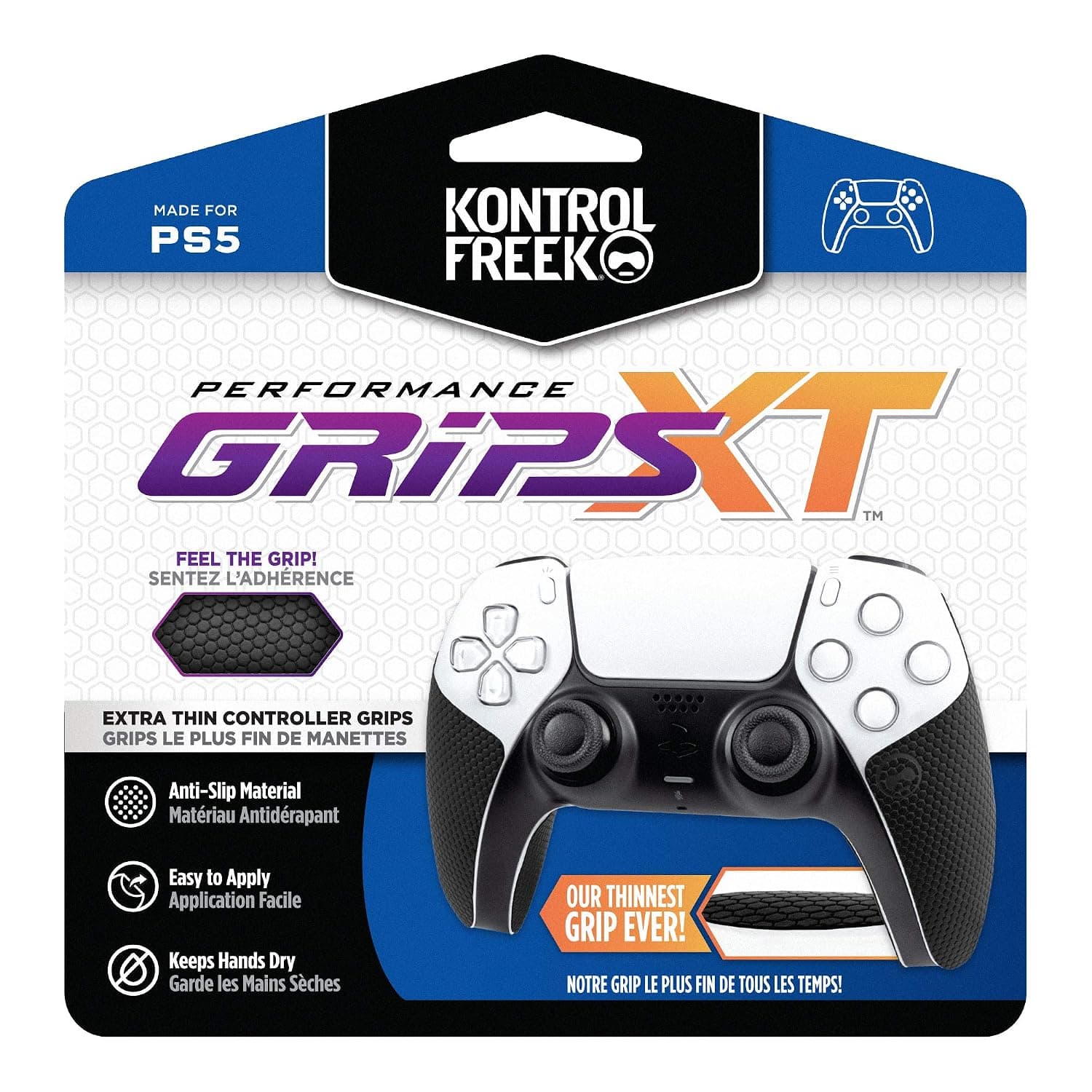 KontrolFreek Performance Grips XT for Playstation 5 Controller | Extra-Thin Grips | Black (Extra-Thin)