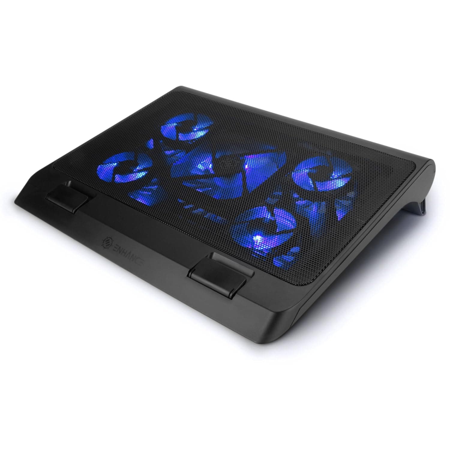 ENHANCE Gaming Laptop Cooling Pad Stand with LED Cooler Fans, Adjustable Height, and Dual USB Port for 17 Inch Laptops - 5 Ultra Quiet High Performance Fans 2630 RPM and Built-In Bumpers - Blue