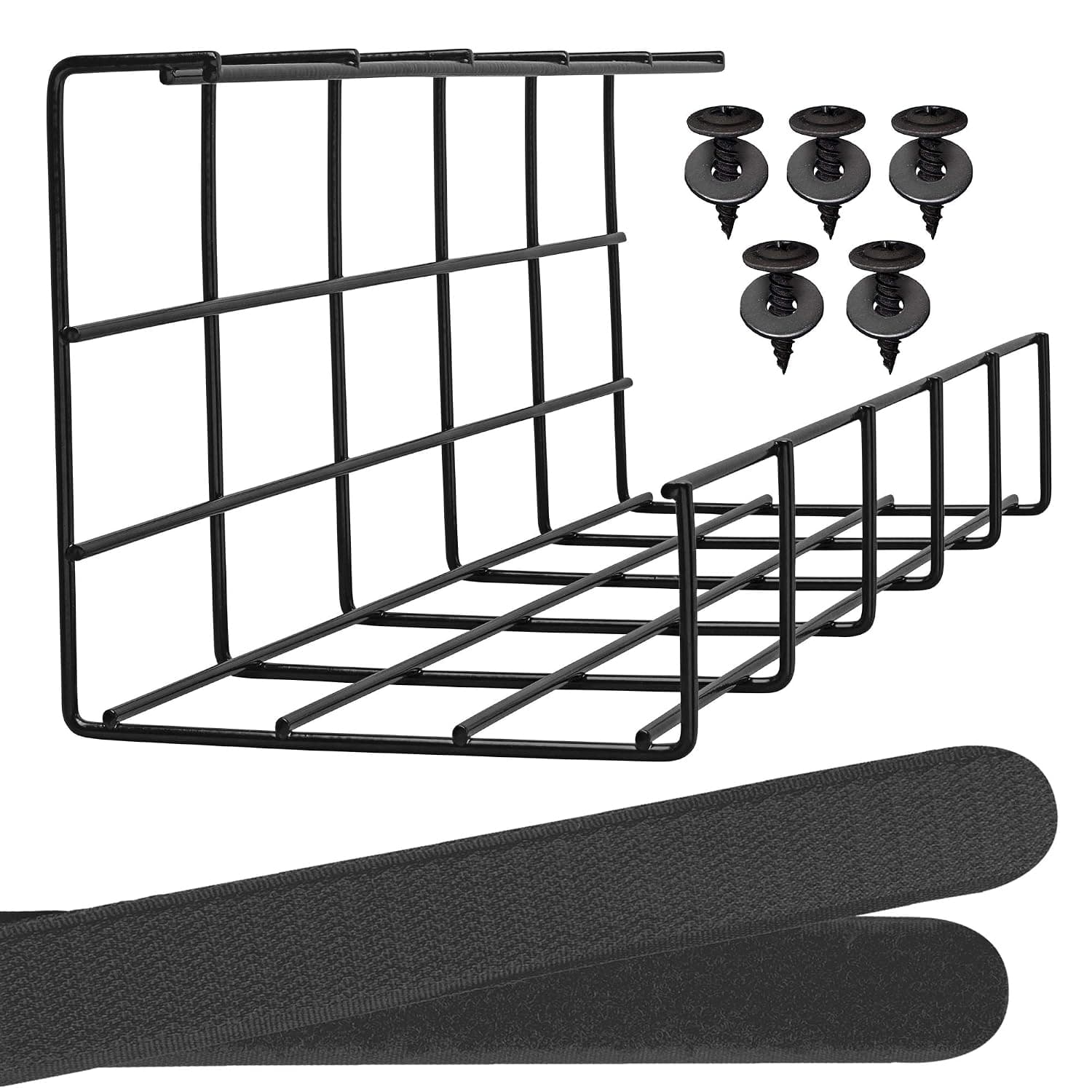 Under Desk Cable Management Tray - Under Desk Cable Organizer for Wire Management. Super Sturdy Desk Cable Tray. Perfect Standing Desk Cable Management Rack (Black Wire Tray - Single 16'')