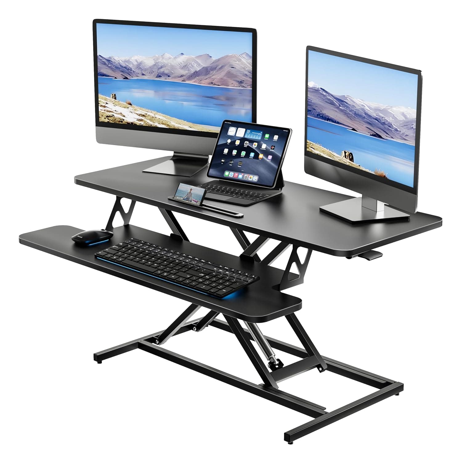ERGOMAKER Height Adjustable Standing Desk Converter 101cm(40 Inch), Black | Height Adjustable 12.5-52cm, Quick Sit to Stand Desk Riser for Dual Monitors, Wide Tabletop Workstation, for Home Office