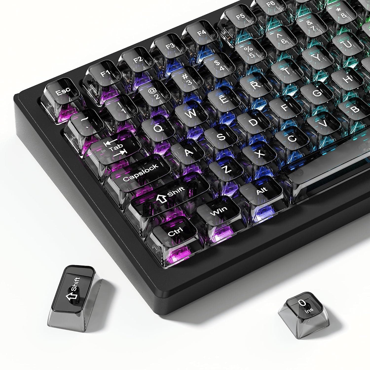 dagaladoo Grey Clear keycaps,Transparent keycaps 60 75 100 Percent,Ceramic Jelly Key caps Set,Shine Through Key caps.,MDA Profile Keyboard Key Cap for Mx Switches Mechanical Keyboard(115key)