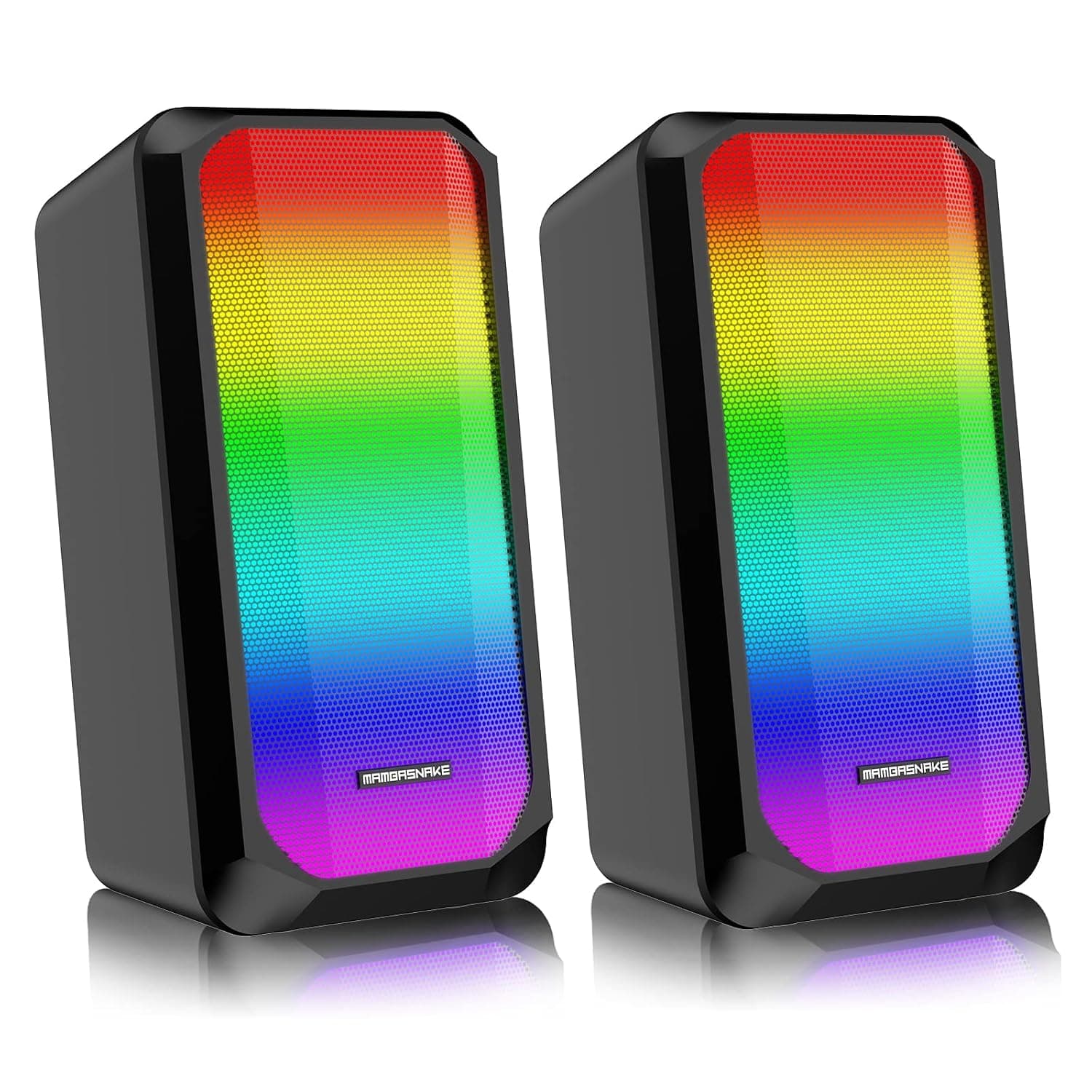 Computer PC Speakers, Stereo 2.0 Wired Gaming RGB Speakers for Desktop, Dynamic RGB Light Up Full Mesh, 8 kinds of LED Backlit Modes, USB Powered AUX 3.5mm Stereo Speakers for PC Desktop Laptop Phone