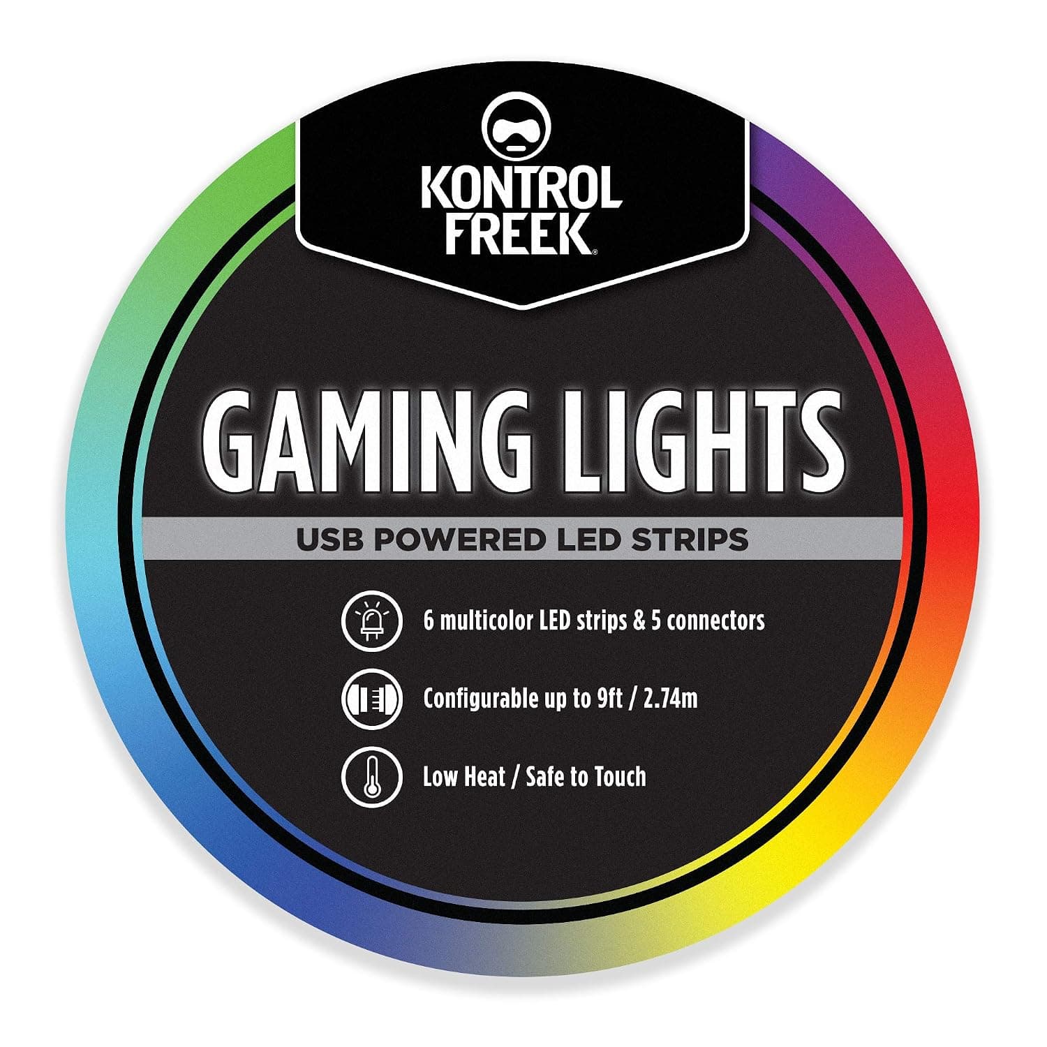 KontrolFreek Gaming Lights: LED Strip Lights, 9 FT USB Powered with Controller, 3M Adhesive for TV, Console, PC, Wall