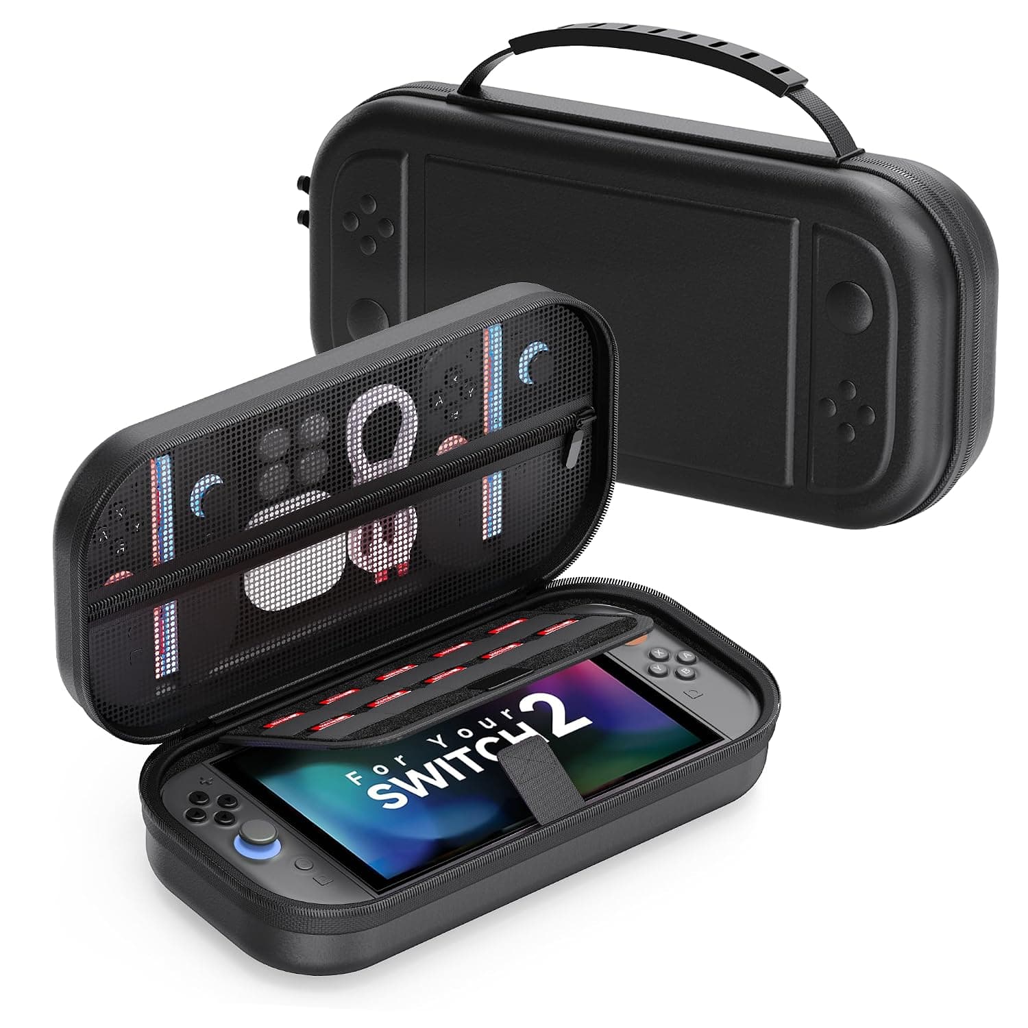 Switch Carrying Case Compatible with Nintendo Switch 2 (2025), Portable Hard Shell Travel Case with Pockets for Accessories and Games Card, Protective Travel Bag Holds 10 Game Cartridge, Black