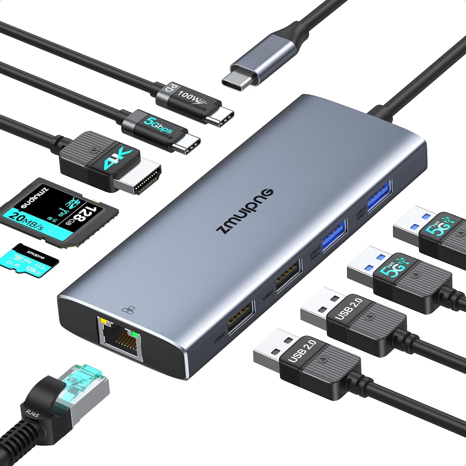 USB C Hub Multiport Adapter, USB C Hub with Ethernet HDMI, 10 IN 1 USBC Hub | 4K@60Hz HDMI, Ethernet, 100W PD, USB C, 4 USB Ports, SD/TF, USB C Multiport Adapter for MacBook,Surface,Dell,HP