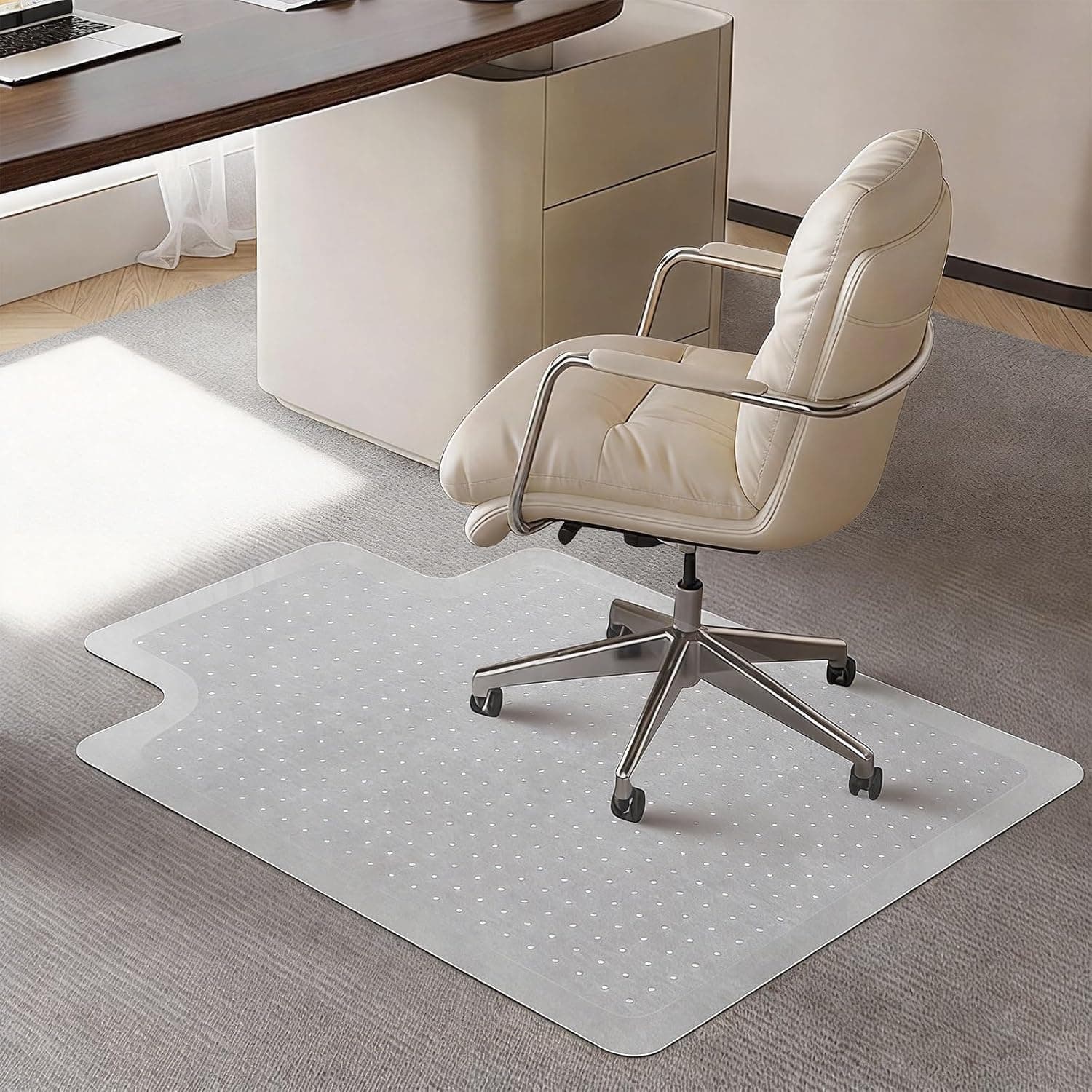 SHAREWIN Office Chair Mat for Carpeted Floors, 120x90 cm with Lip Heavy Duty Anti-Slip for Low/Medium Pile Carpet Protector Rug, Easy Clean