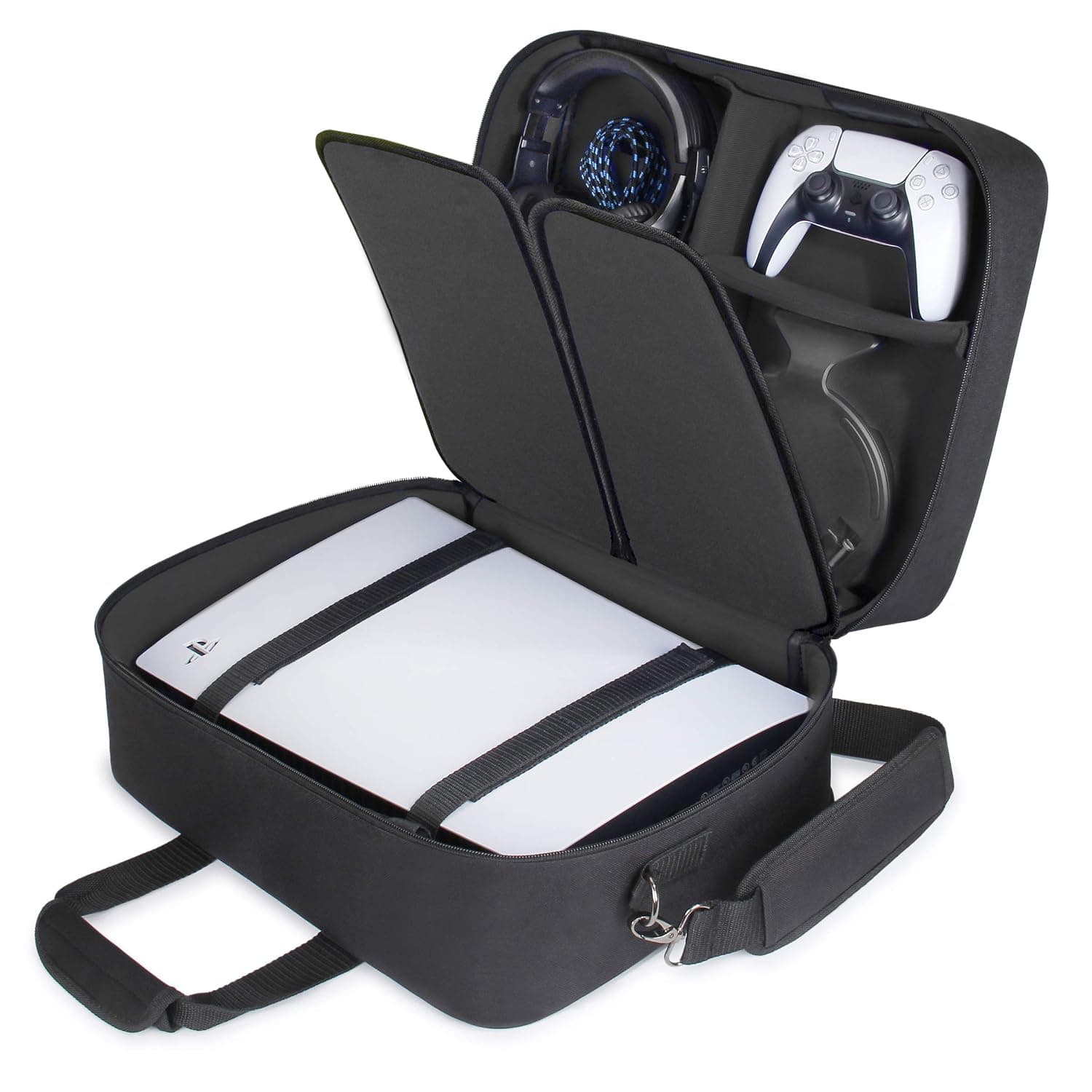 USA Gear PS5 Case - Console Case Compatible with PlayStation 5 and PS5 Digital Edition with Customizable Interior for PlayStation Controller, Games, Gaming Headset, and Gaming Accessories (Black)