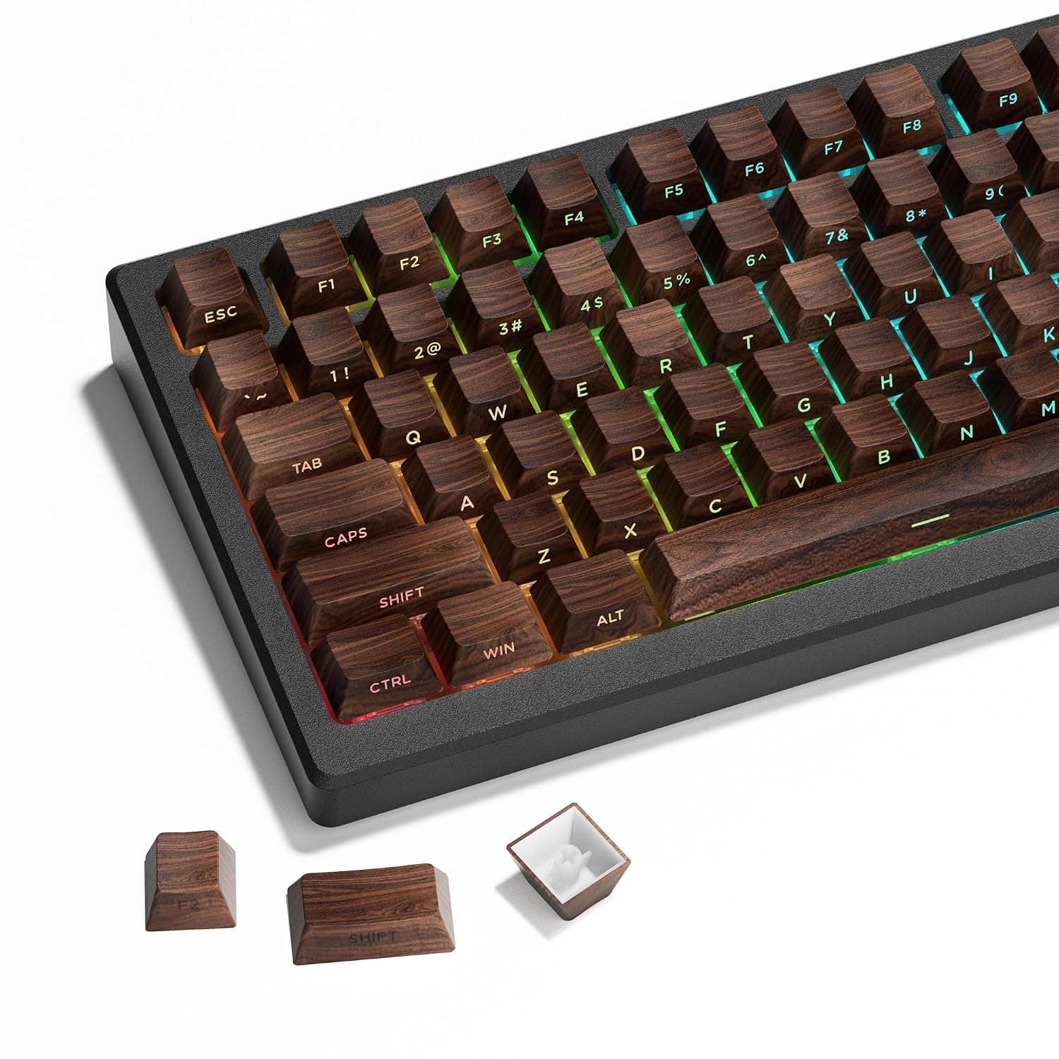 XVX PBT Keycaps - Side Print Keycaps, Shine Through Custom Key caps 75 Percent, Retro Keycap Set Dye Sub & Double Shot, 136 Keys Cherry Profile Keyboard Keycap for Mechanical Keyboard, Walnut Textures