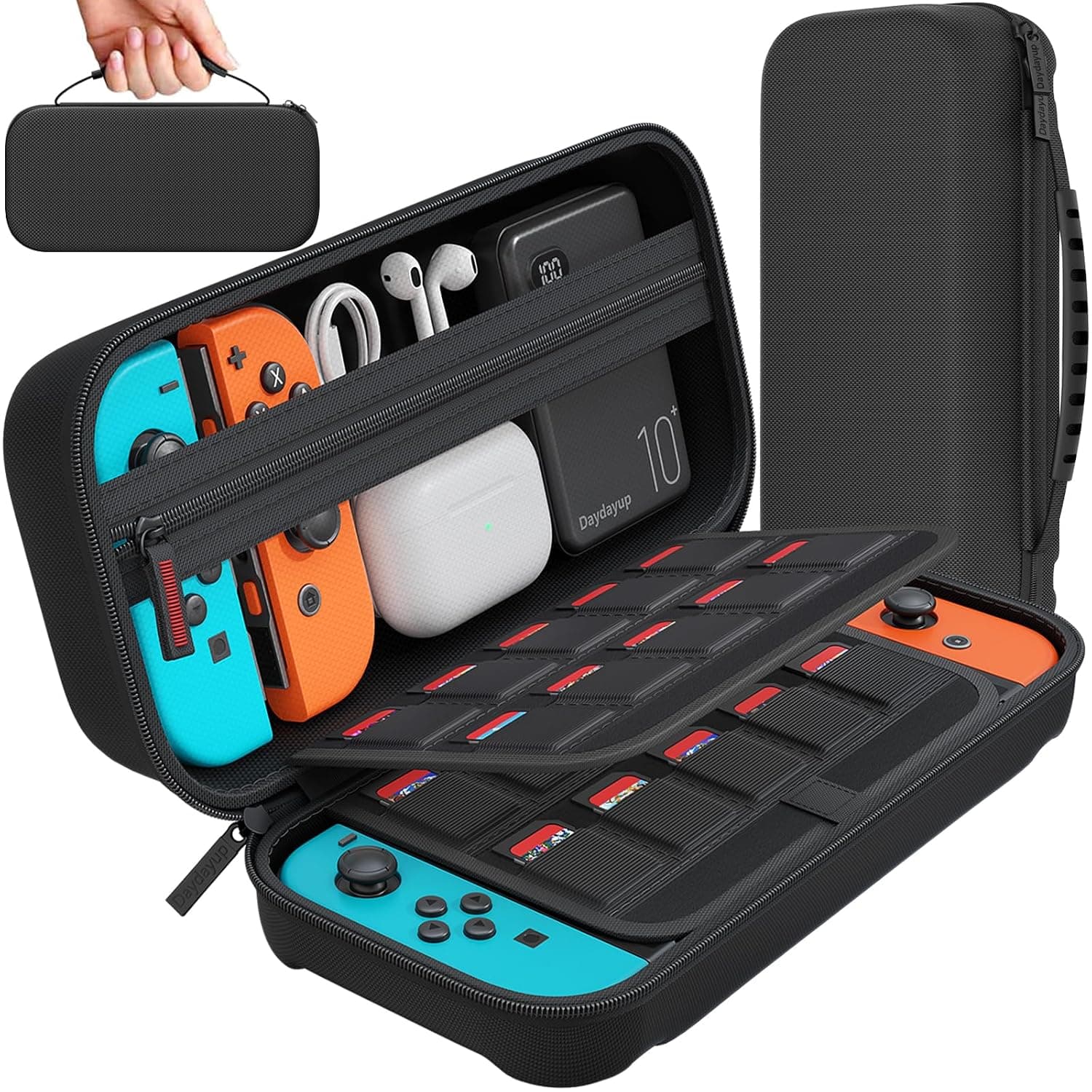 daydayup Carrying Case Compatible with Nintendo Switch/OLED Model, Travel Case with 20 Game Cartridges, Protective Hard Shell Pouch for Switch & OLED Accessories, Black