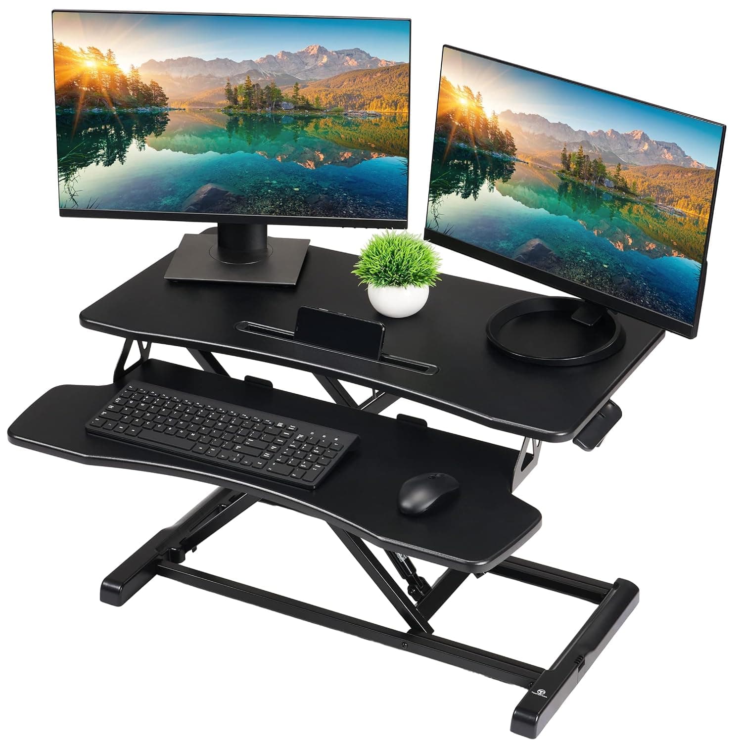 Rise-X Light Standing Desk Converter - Height Adjustable Stand Up Desk Riser - Sit to Stand Desktop Workstation - 32" Surface Black