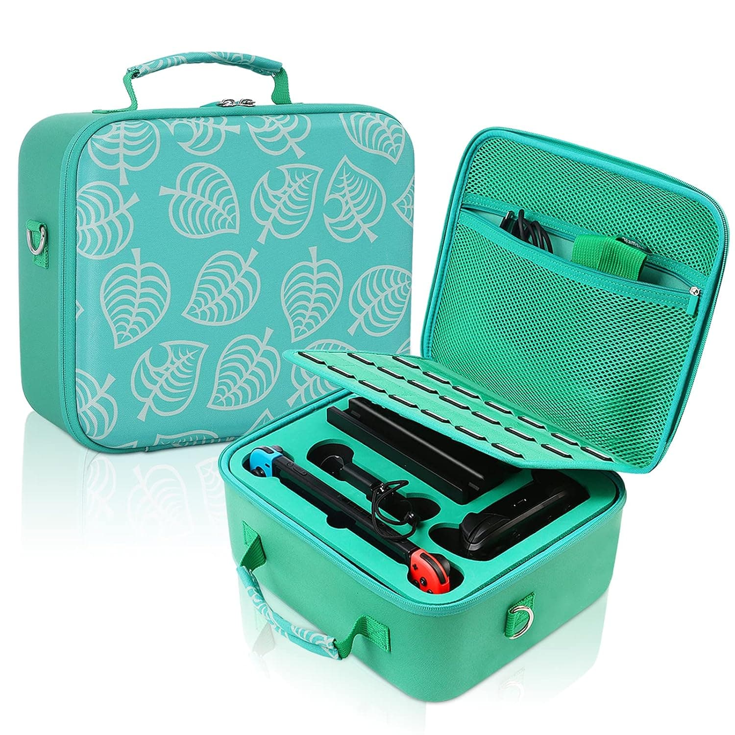 Large Carrying Storage Case for Nintendo Switch, New Leaf Crossing Hard Shell Travel Cases Fits Complete Switch System Console, Switch Dock,Pro Controller,Joy-Con Grip with 21 Games Cards Slots