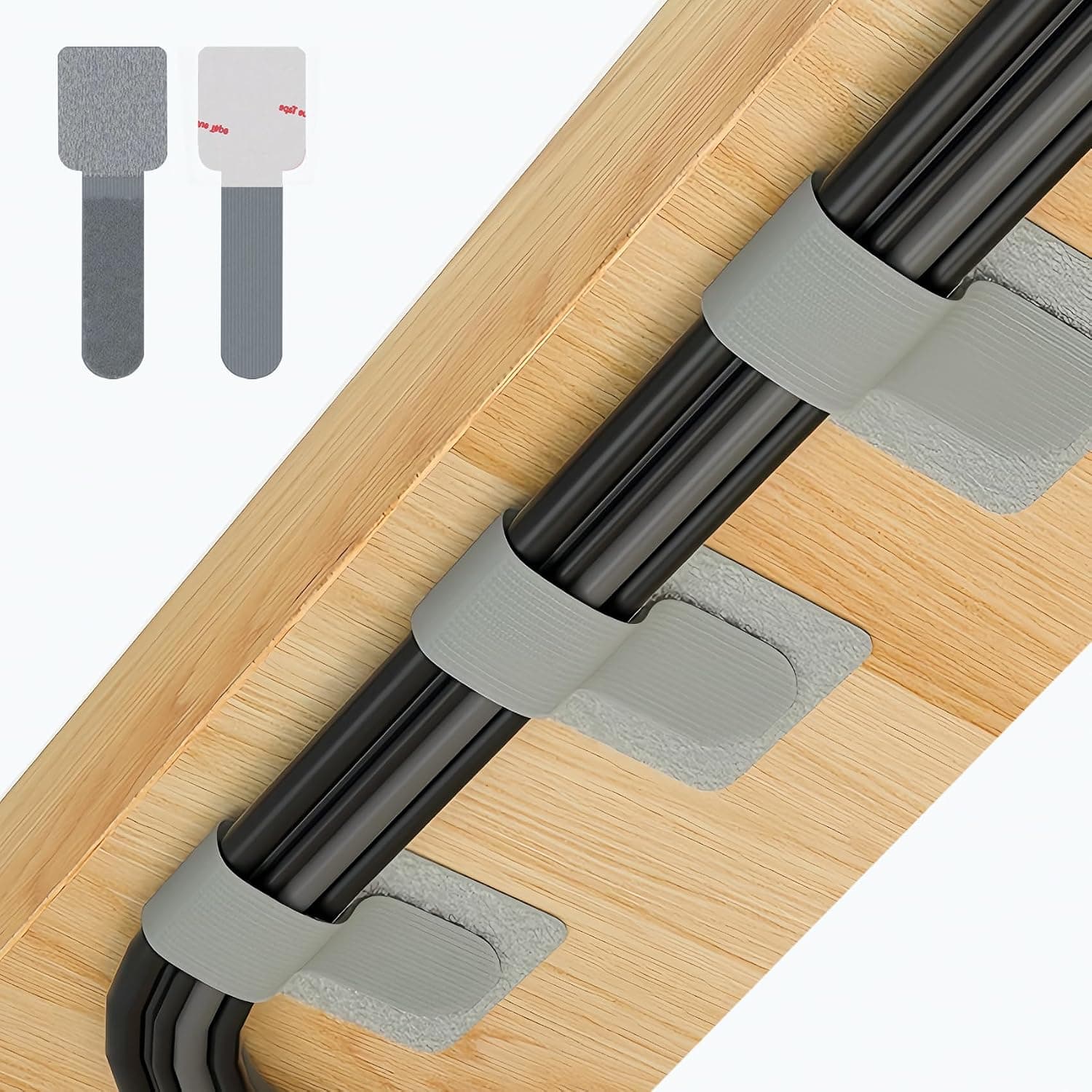 Abnii 50 PCS Under Desk Cable Management, Self Adhesive Tidy Clips, Grey | Sticky-back Hook and Loop Cable Ties Cord Organizer, Wire Straps Organizer for TV PC Laptop Ethernet Desktop