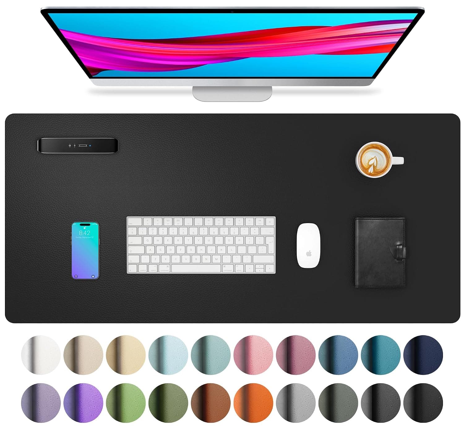 Leather Desk Pad Protector,Mouse Mat,Office Desk Mat,Non-Slip PU Leather Desk Blotter,Laptop Desk Pad,Waterproof Desk Writing Pad for Office and Home (80cm x 40cm, Black) | Table Protector with suede base; Waterproof & Easy clean, Fits office/home, laptop writing workspace