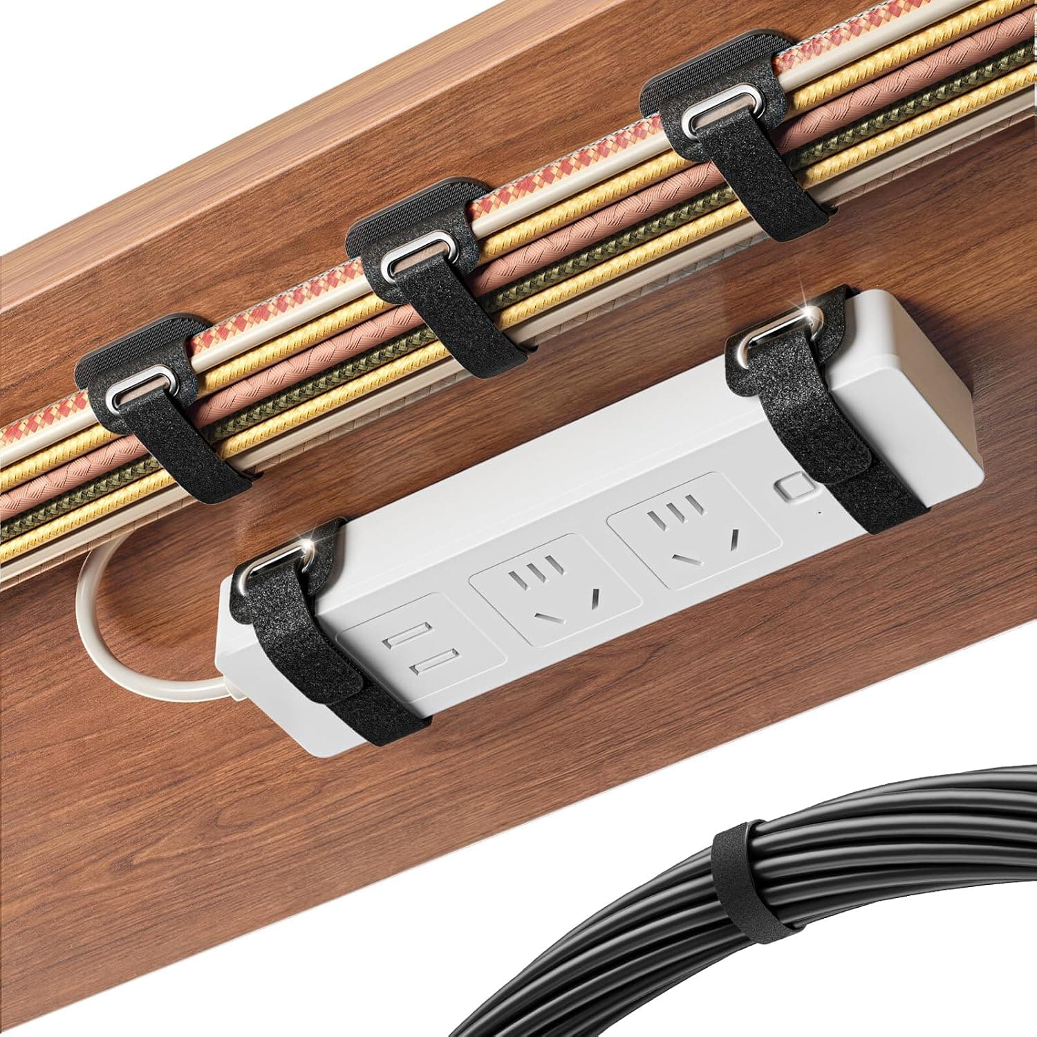 Cable Management Under Desk, Enhanced Cable Tidy Organizer for Large Cable Bundle,【All Power Strip Compatible】, Reusable Cord Organizer with Tight and Lock Design, Home Office Essentials,8 Pair