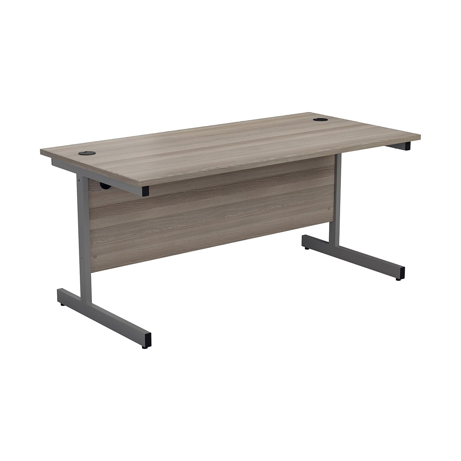 Office Hippo Heavy Duty Rectangular Cantilever Desk, Home Office Table + Integrated Cable Ports, PC Desk for Home, 5 Yr Wty - Silver Frame/Grey Oak Top, 120cm x 60cm
