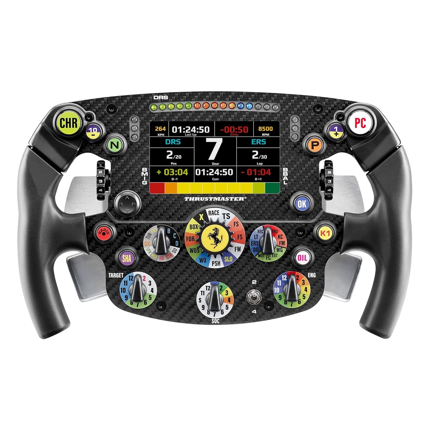 Thrustmaster Formula Wheel Add-On Ferrari SF-25 Edition, Officially Licensed Replica Wheel Rim for PS5, PS4 and PC | Ferrari licensed SF-25 replica, 4.3-in LCD, 21 LEDs, 25 buttons, 7 encoders, carbon faceplate, T-Chrono push/pull paddles