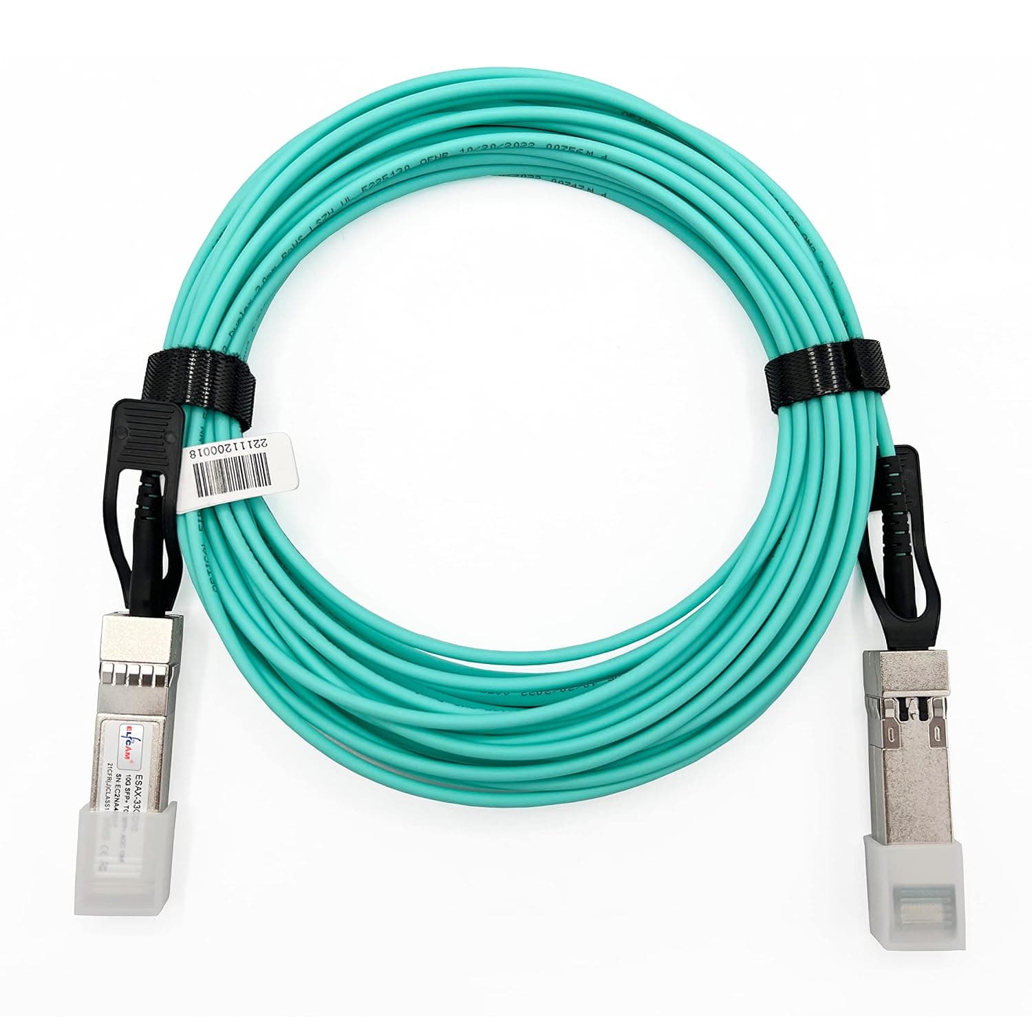 Elfcam® - 50m/164.04ft Fiber Optic Cable OM3 SFP+ to SFP+ AOC 10Gbps, Compatible with SFP-10G-AOC, 50 Meters